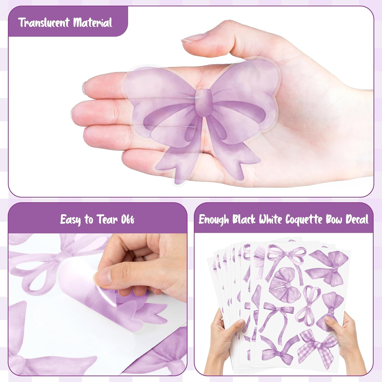 Purple Bow Wall Stickers- 60 Pcs Bowtie Decals Room Decor for Girls | Waterproof
