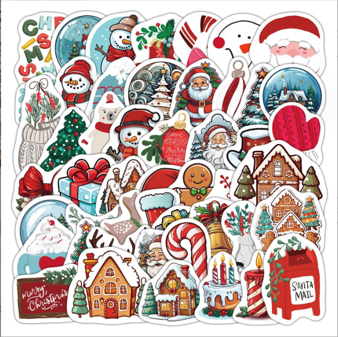 50 Pcs Stickers Xmas Santa Claus Holiday Kids DIY Laptop Phone Luggage Car Vinyl