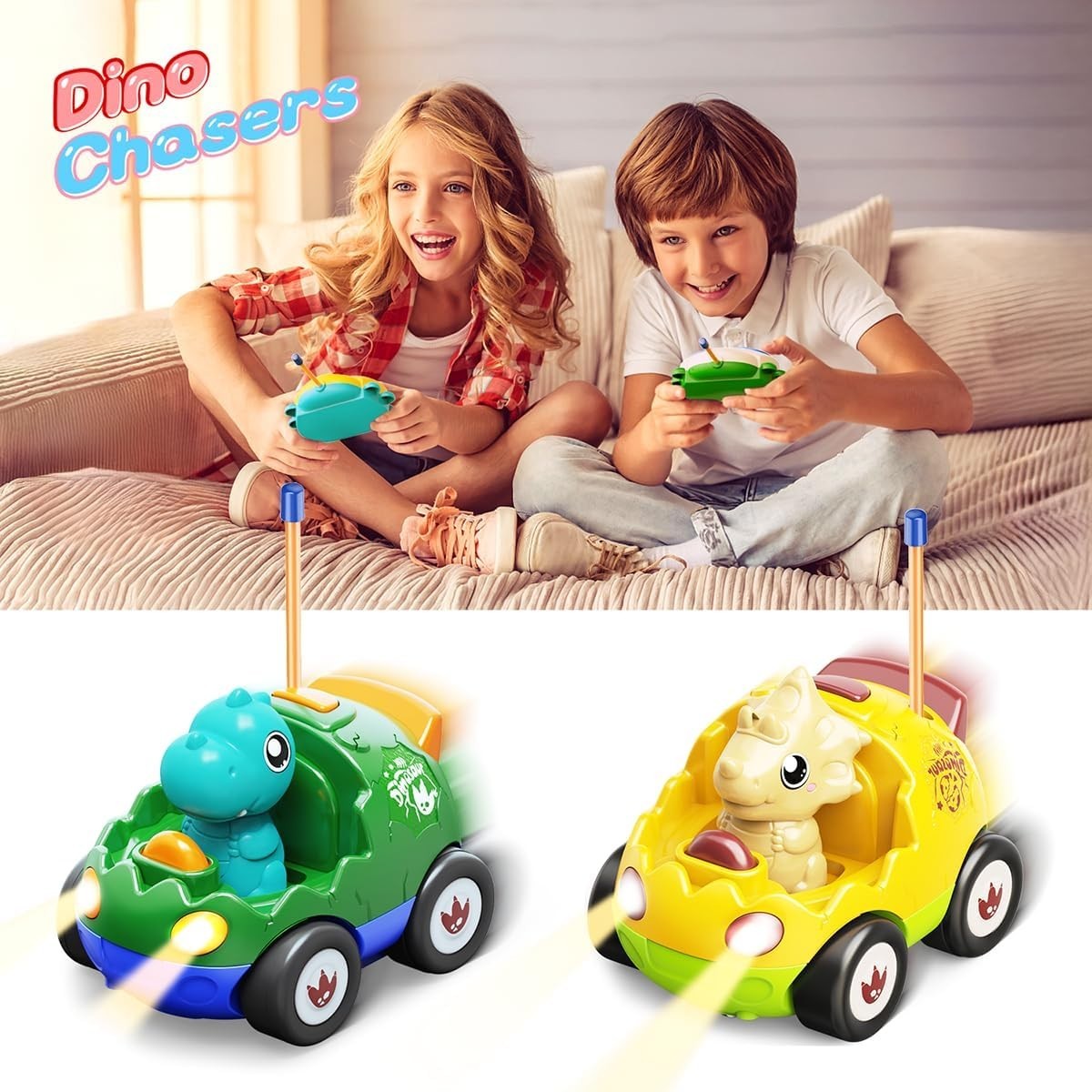 2 Pack Dinosaur Toys for Toddlers 2 3 4 5 6 Years Old – Remote Control Cars RC C