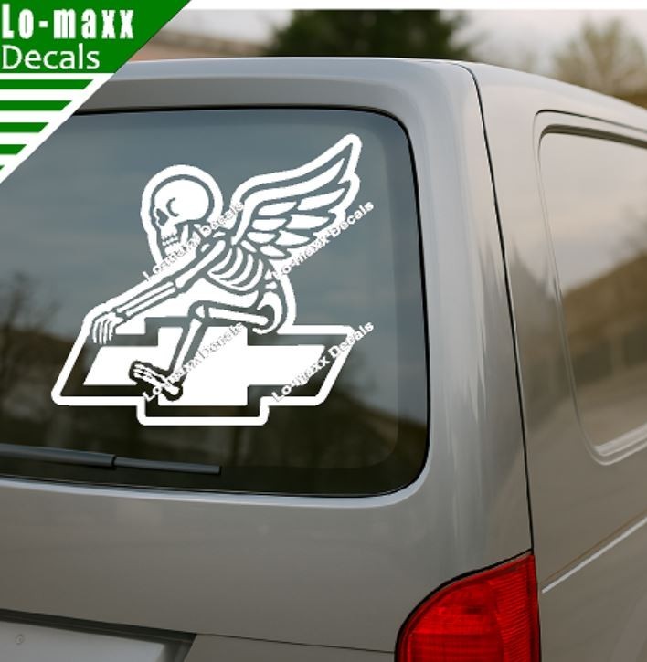 Chevy Bowtie Reaper Skeleton Wings Car Truck Die Cut Vinyl Decal Sticker