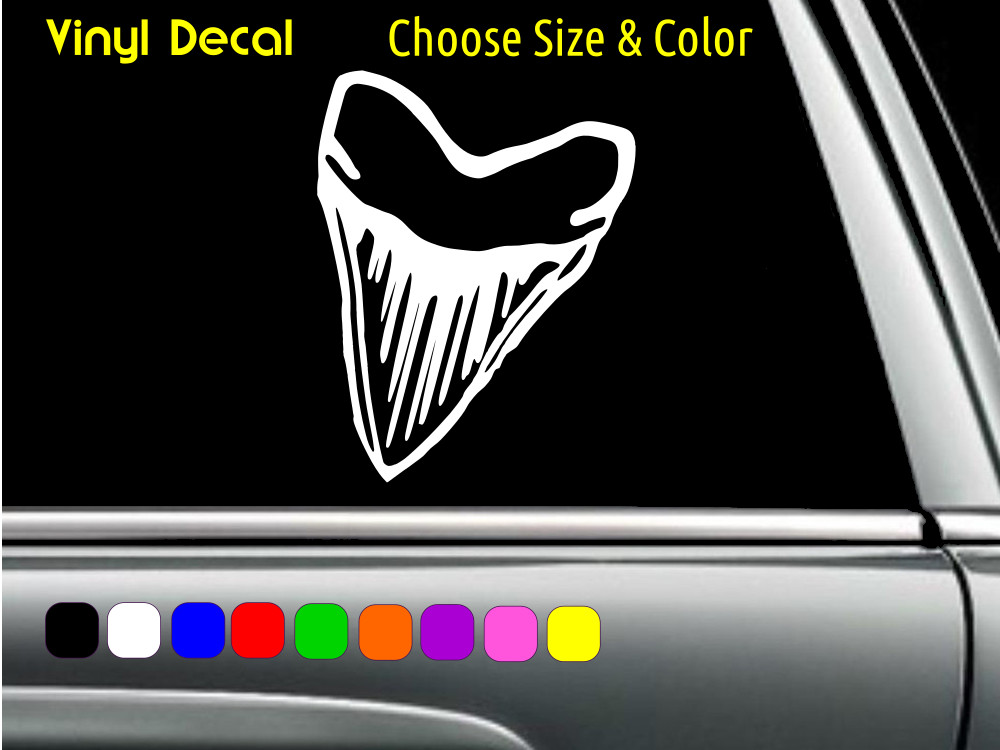 Megalodon Shark Tooth Fossil Decal Laptop Car Window CHOOSE SIZE COLOR