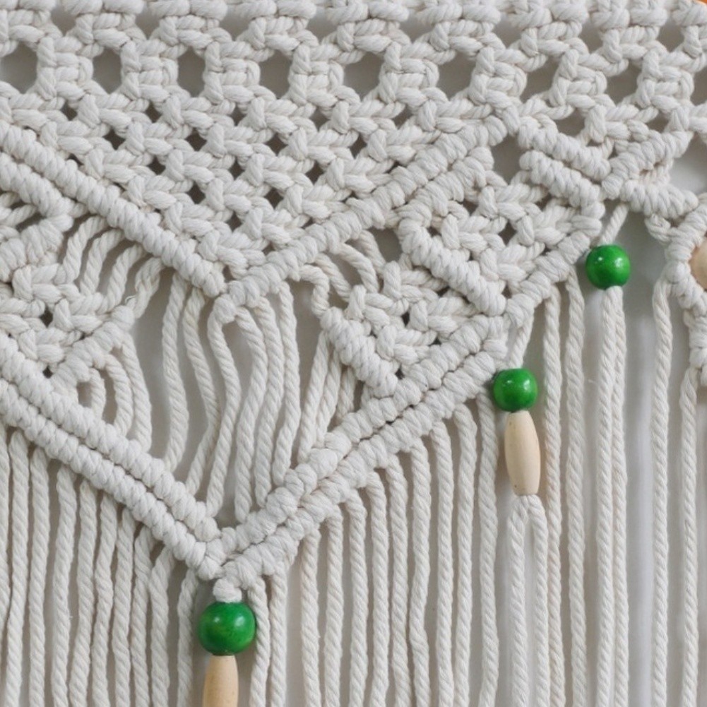 Bohemian Cotton Tapestry for Wall Decor Hand Woven with Tassels 100x65cm Beige