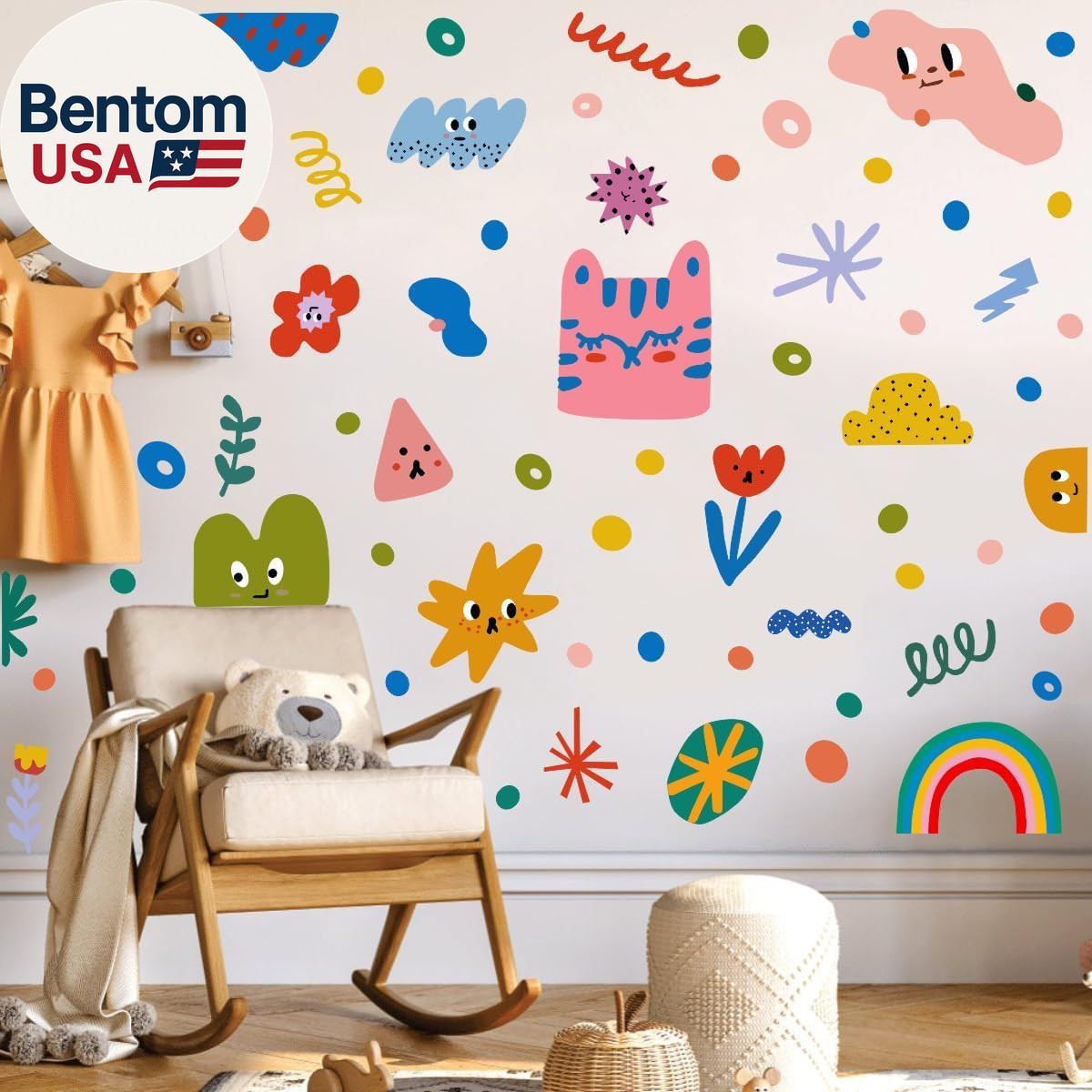 Colorful Abstract Shape Wall Stickers, Lovely Smile Clouds Rainbow Irregular Dot