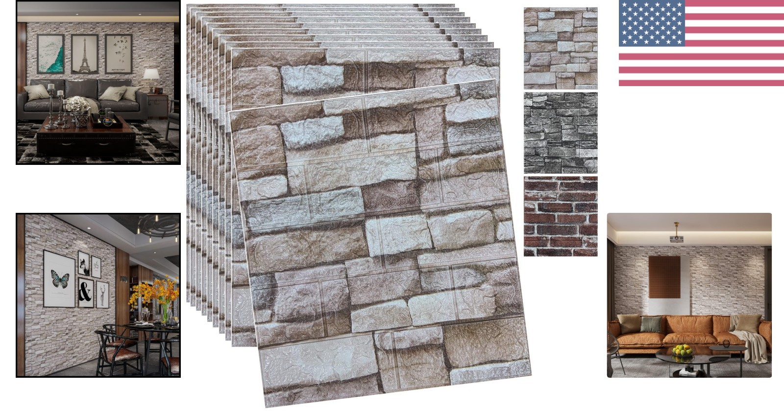 20PCS 3D Wall Panels Peel and Stick 3D Brick Wallpaper Peel and Stick Faux St…