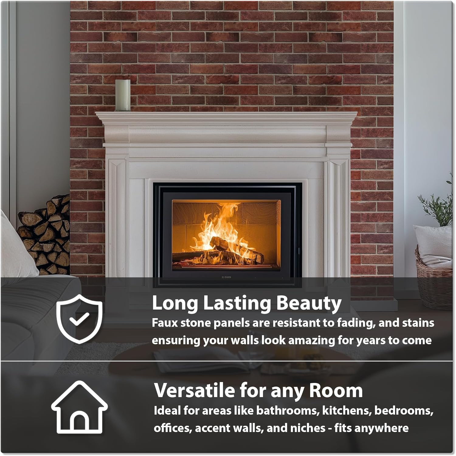 Retro 3D Faux Brick Wall Panels – 10 Pack, Red PVC, Realistic Texture