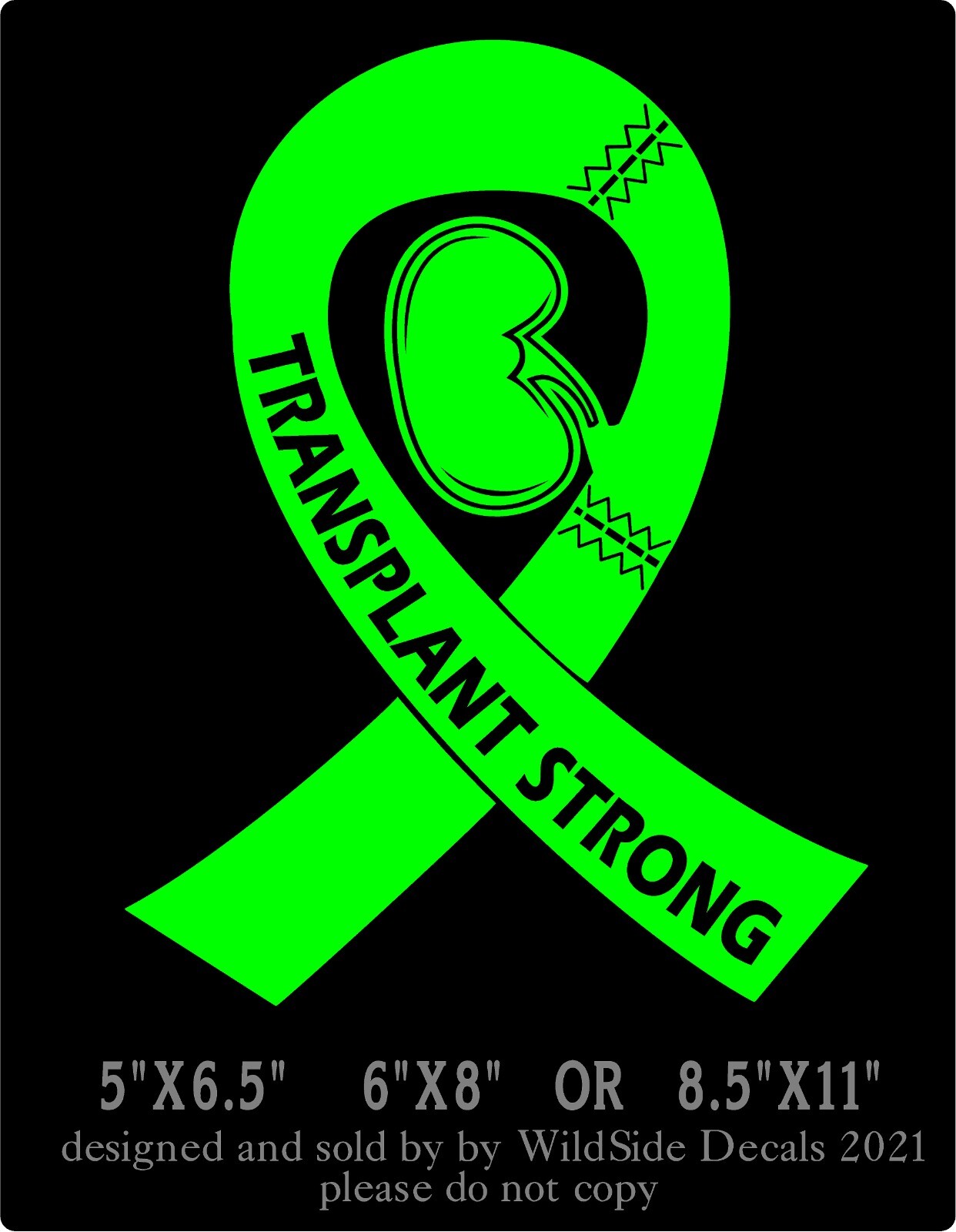 Kidney Transplant Strong Decal Memorial Ribbon Vinyl Car Truck Laptop Sticker