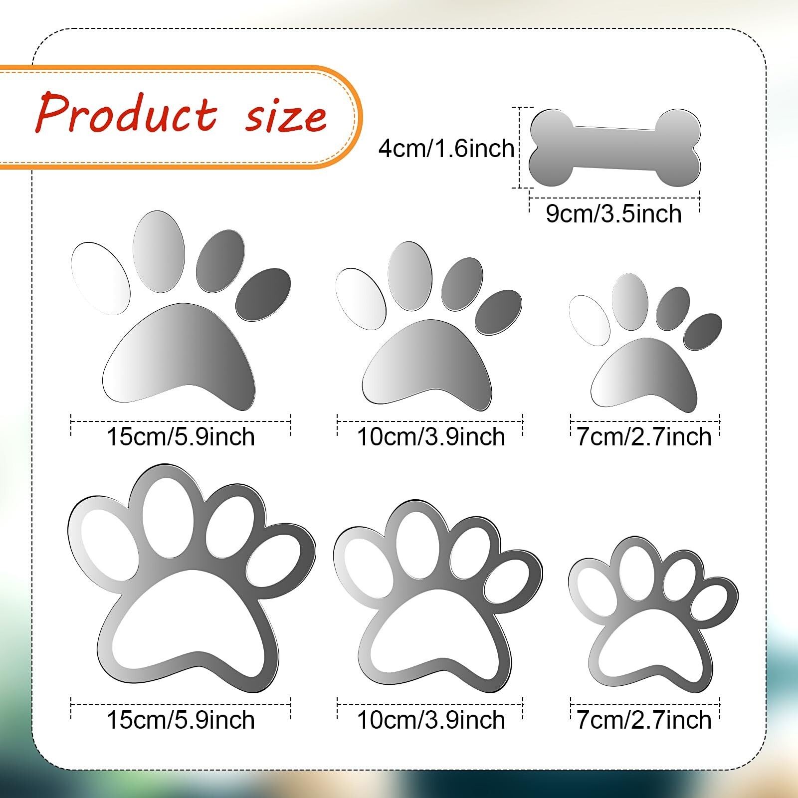 Tenare 42 Pcs Paw Mirror Decals Acrylic Mirror Wall Stickers 3 Sizes Removabl…