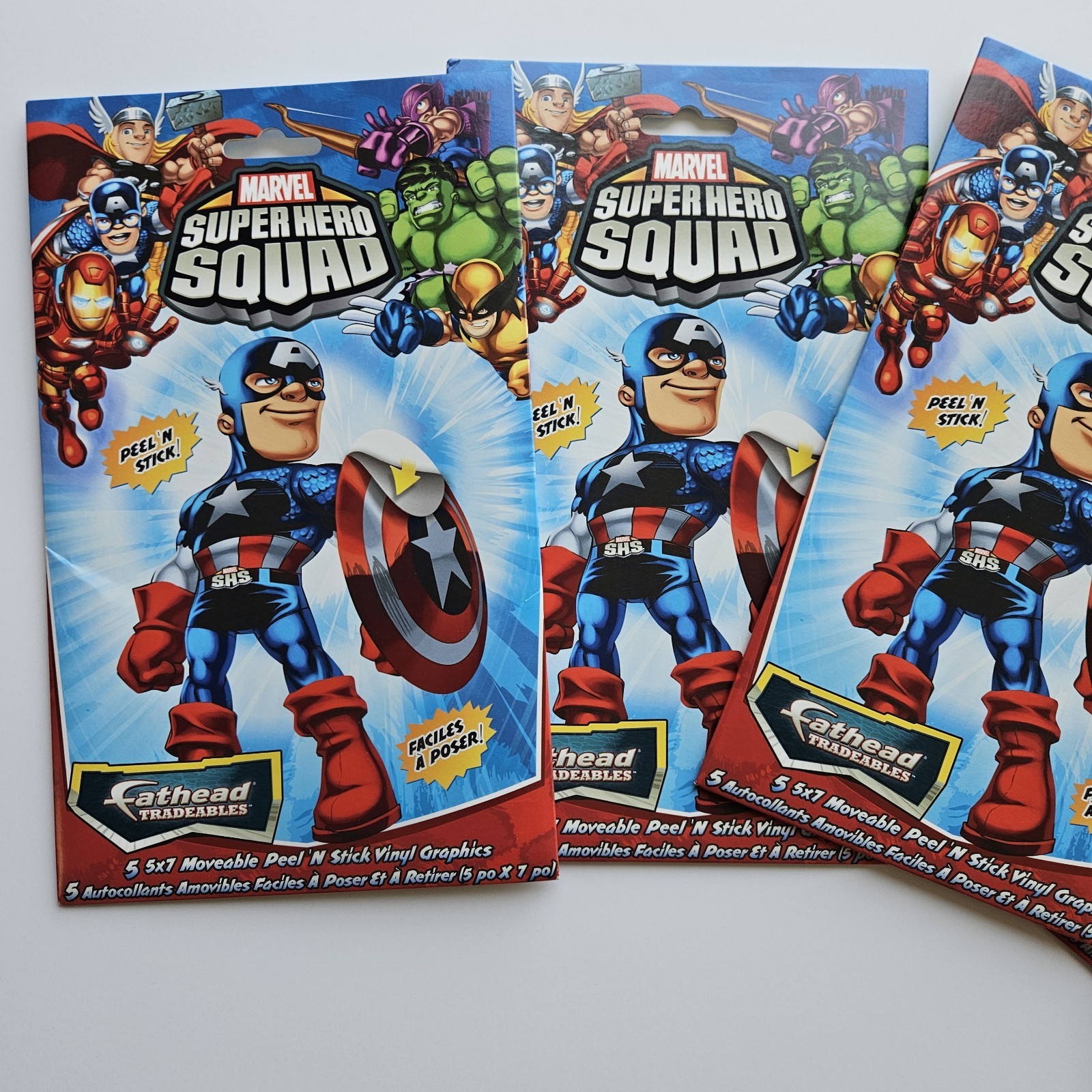 NEW Lot Of 5 Marvel Super Hero Squad Fathead Peel N Stick Vinyl Graphics 5×7 Cap
