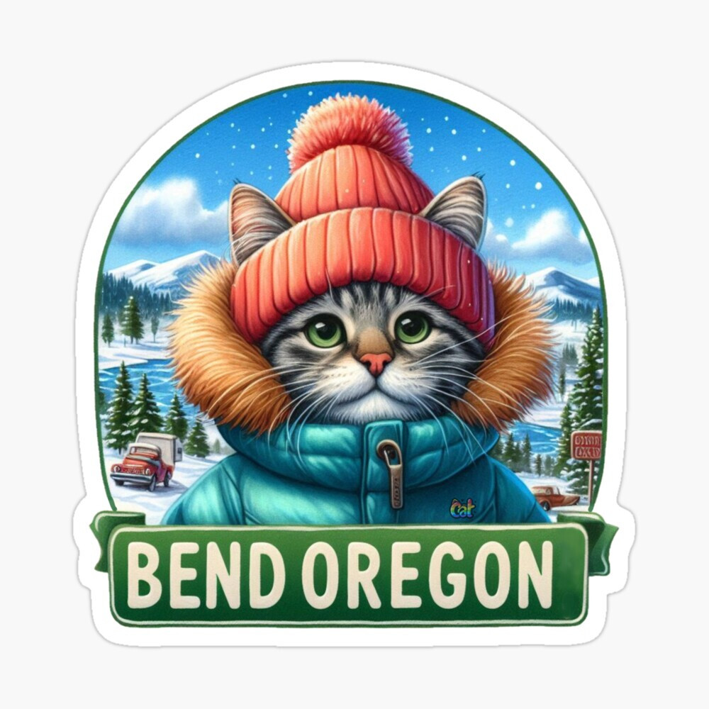 Bend Oregon Winter Cat Sticker C Autumn Trapp Original Art 3" x 3"