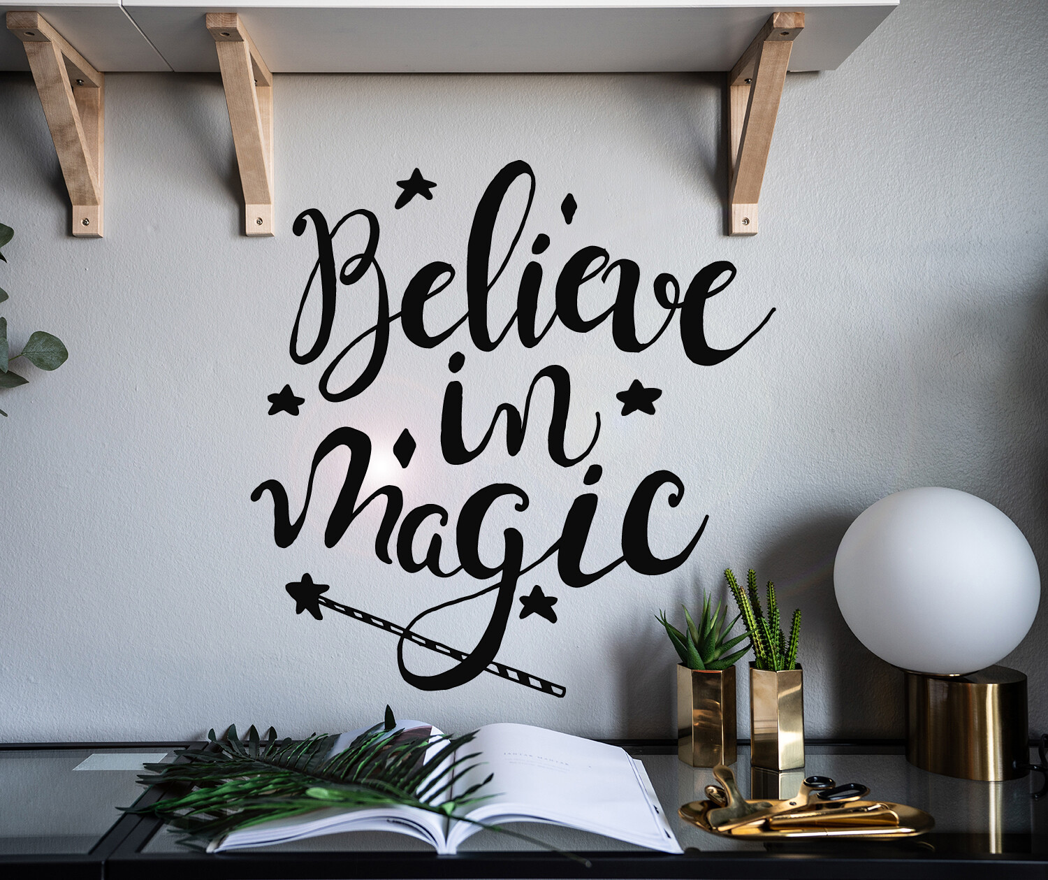 Vinyl Wall Decal Inspiring Quote Believe In Magic Stickers 22.5 in x 22 in gz134