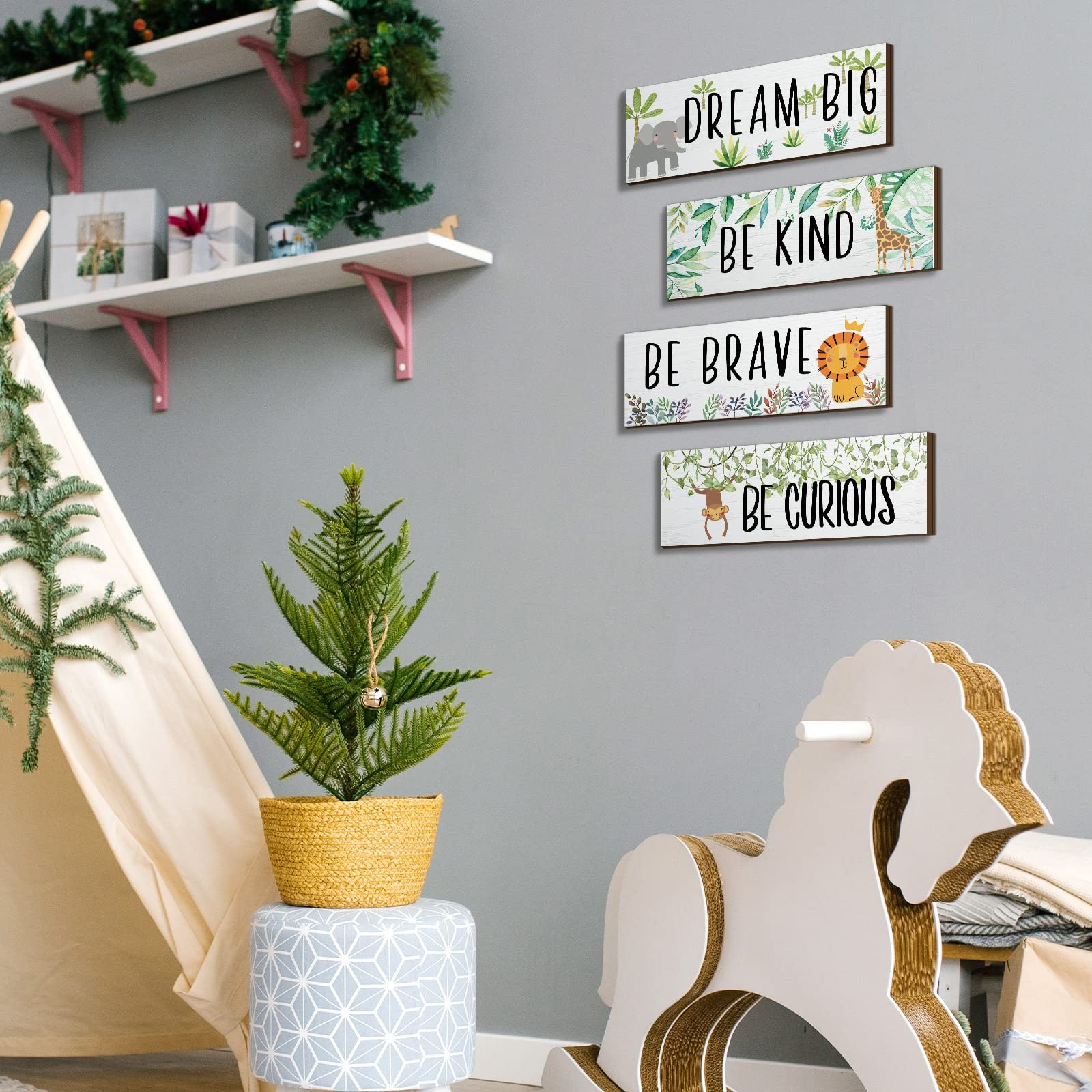 4 Pieces Woodland Nursery Decor Safari wall art Be kind brave curious Cute Ju…