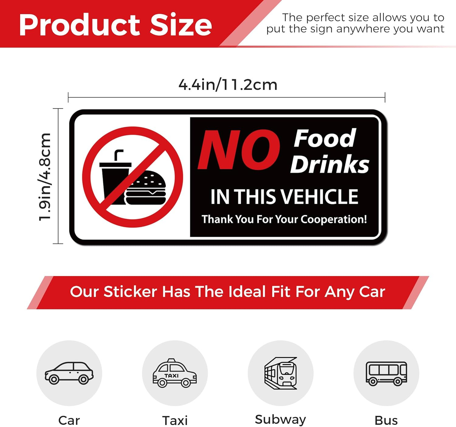 8 PCS No Food or Drink Allowed Sticker Sign, Self Adhesive Durable Vinyl No Eati