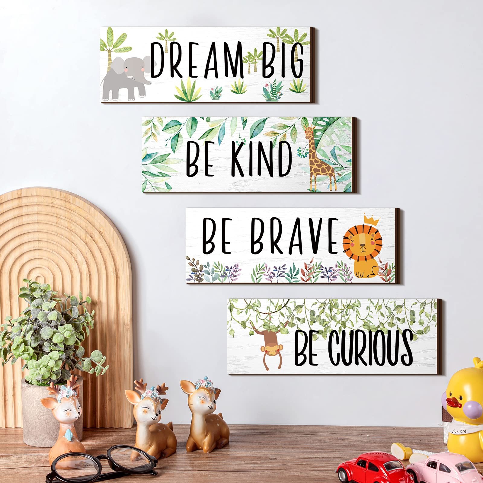 4 Pieces Woodland Nursery Decor Safari wall art Be kind brave curious Cute Ju…