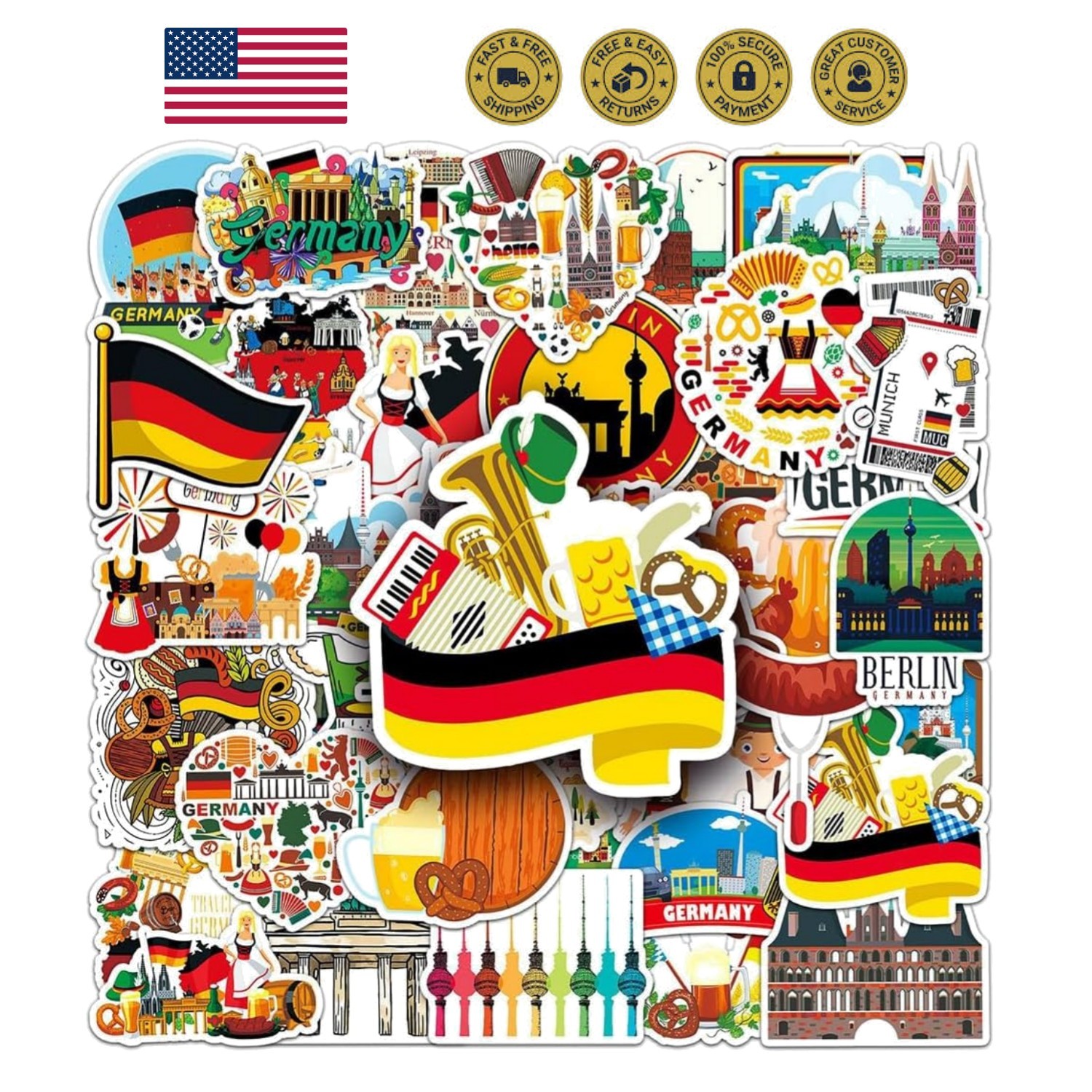 Stickers |50Pcs German Waterproof Vinyl Decals | Removable Reusable Peel & St…