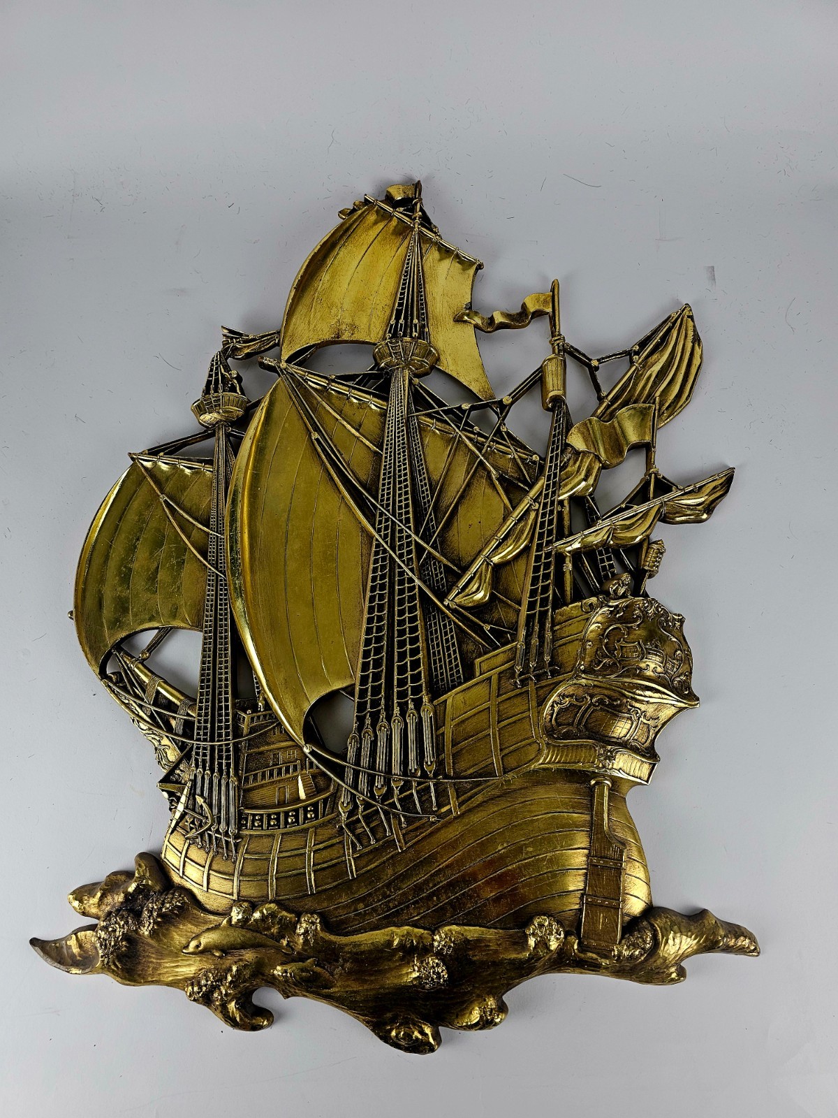 MCM 1958 Dart Nautical Clipper Ship Wall Plaque Gold Pirate Sailing Decor