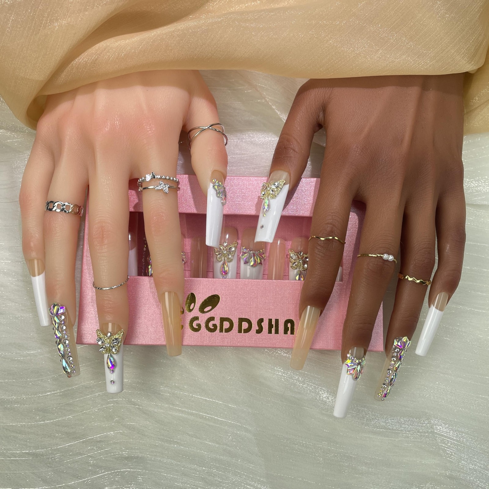 GGDDSHA Nails Press On Nails Medium Fake Nails FalseNails With 3D Flower Designs