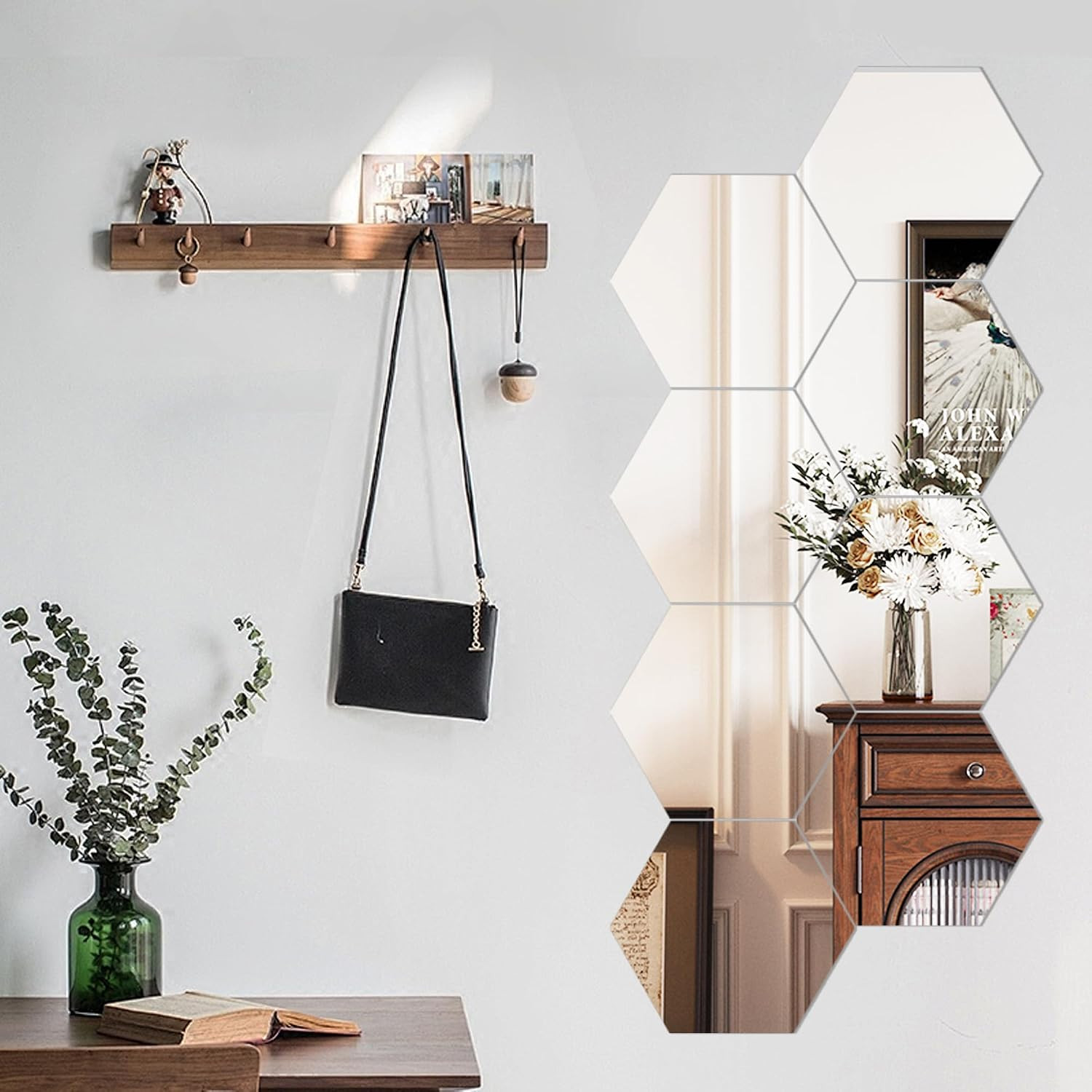 Self-Adhesive Hexagon Acrylic Mirrors 11.8×11.8 Inch – 10PCS for Home Decor