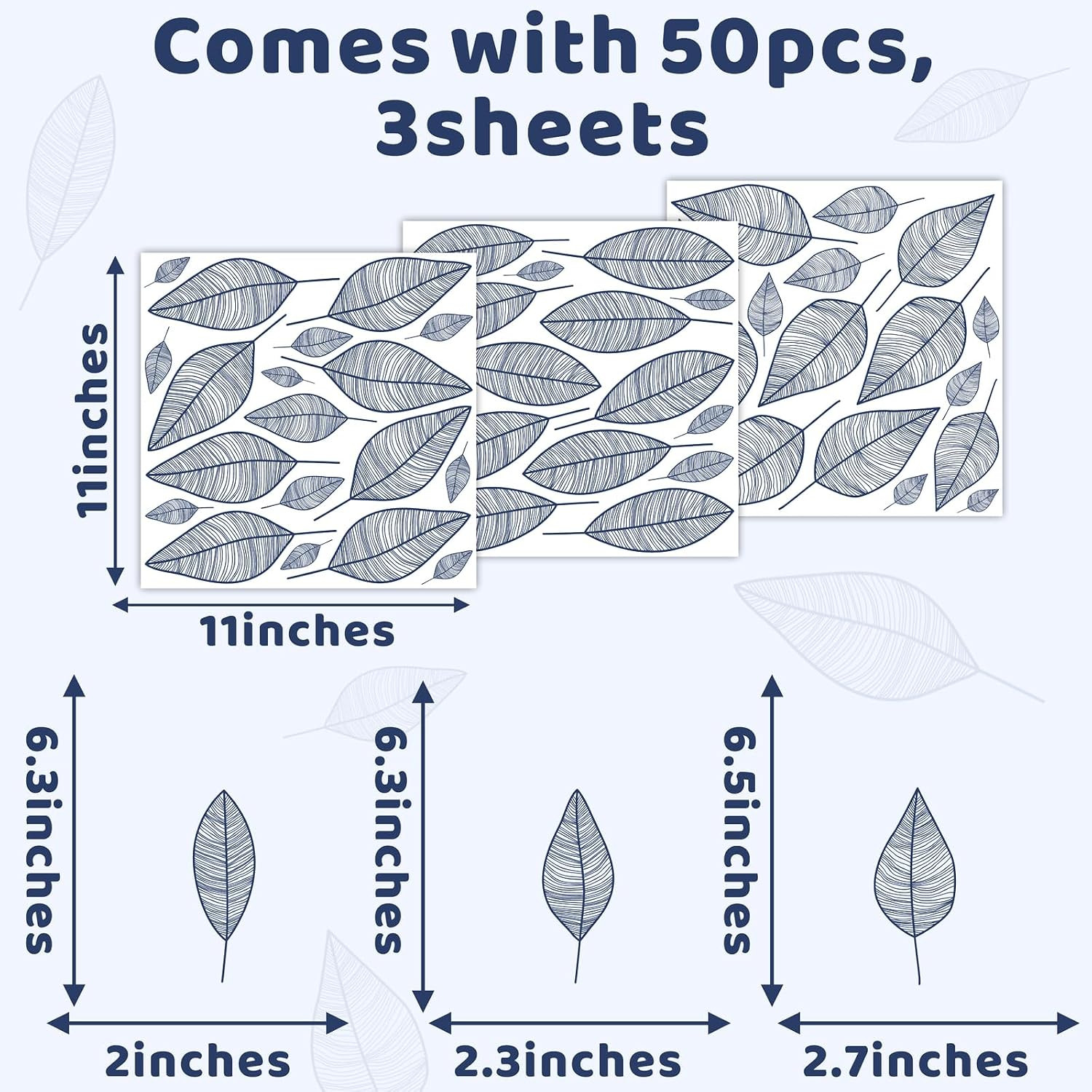 Stripy Leaf Wall Stickers Botanical Leaf Sticker Modern Blue Leaves Decals | Pla
