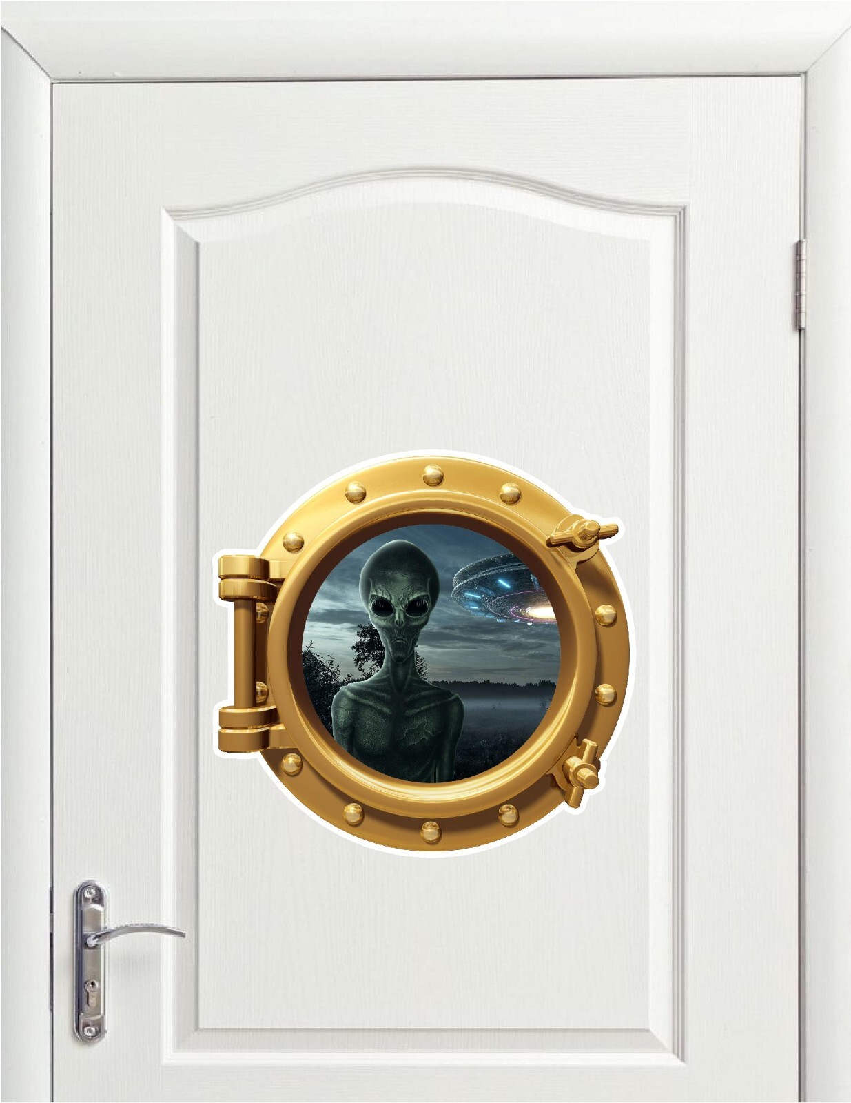 Alien Landing Area 51 Porthole Wall Sticker Eerie Scary Design High Quality