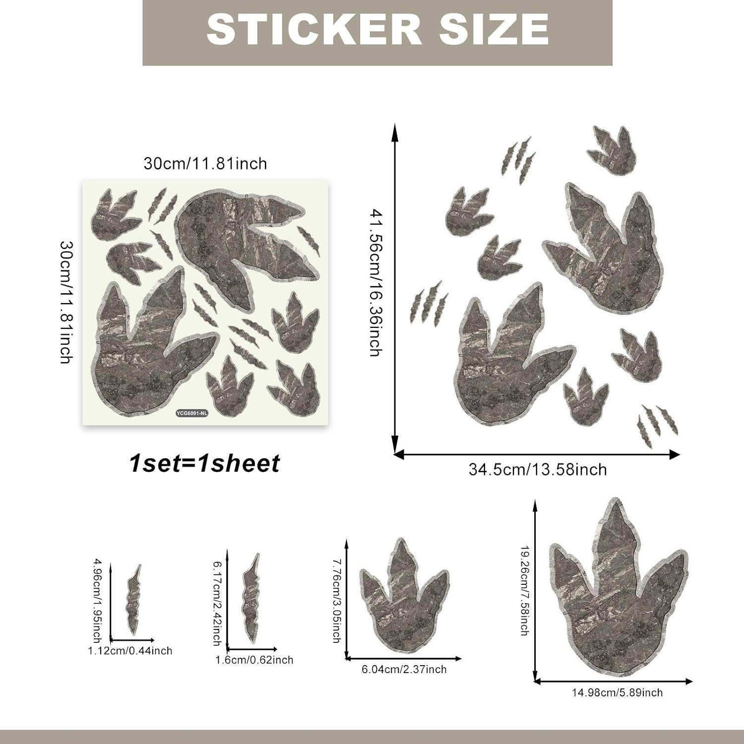 Vancoup Glow in the Dark Dinosaur Footprints Wall Decals | Cute Dino Tracks Wall