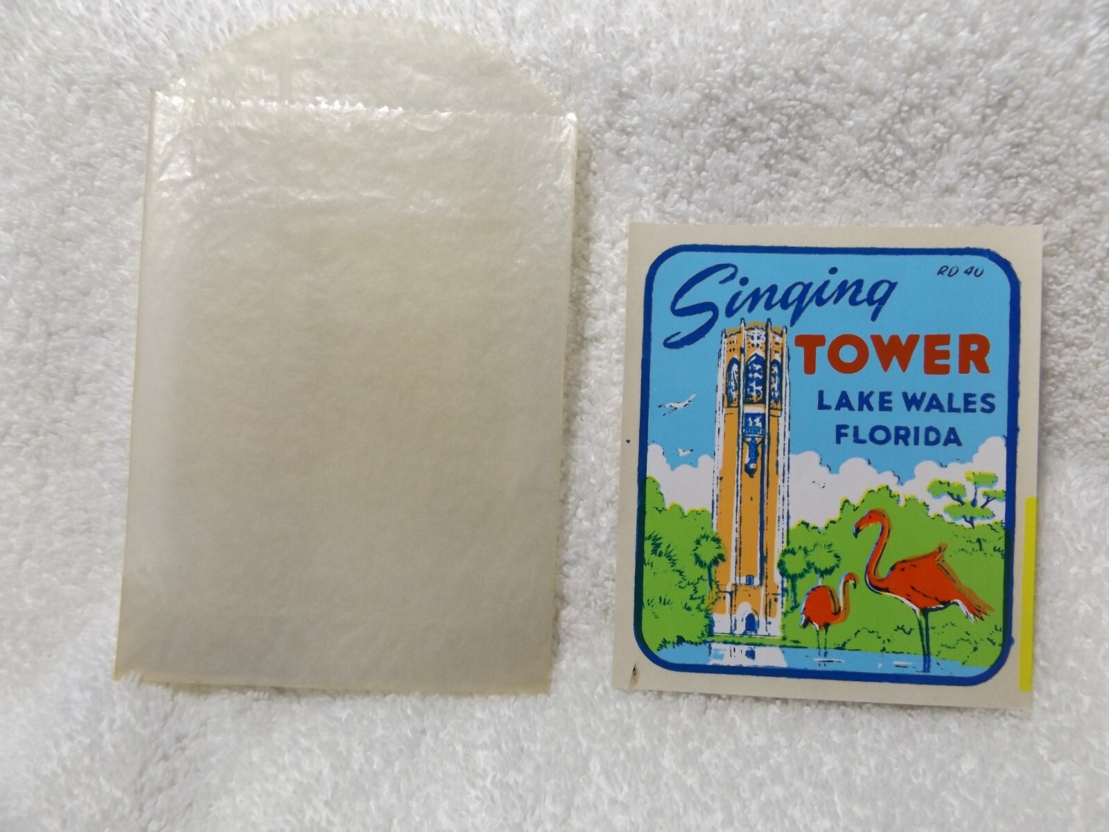 SINGING TOWER "Lake Wales Florida" Vintage 1960s Decal in original sleeve