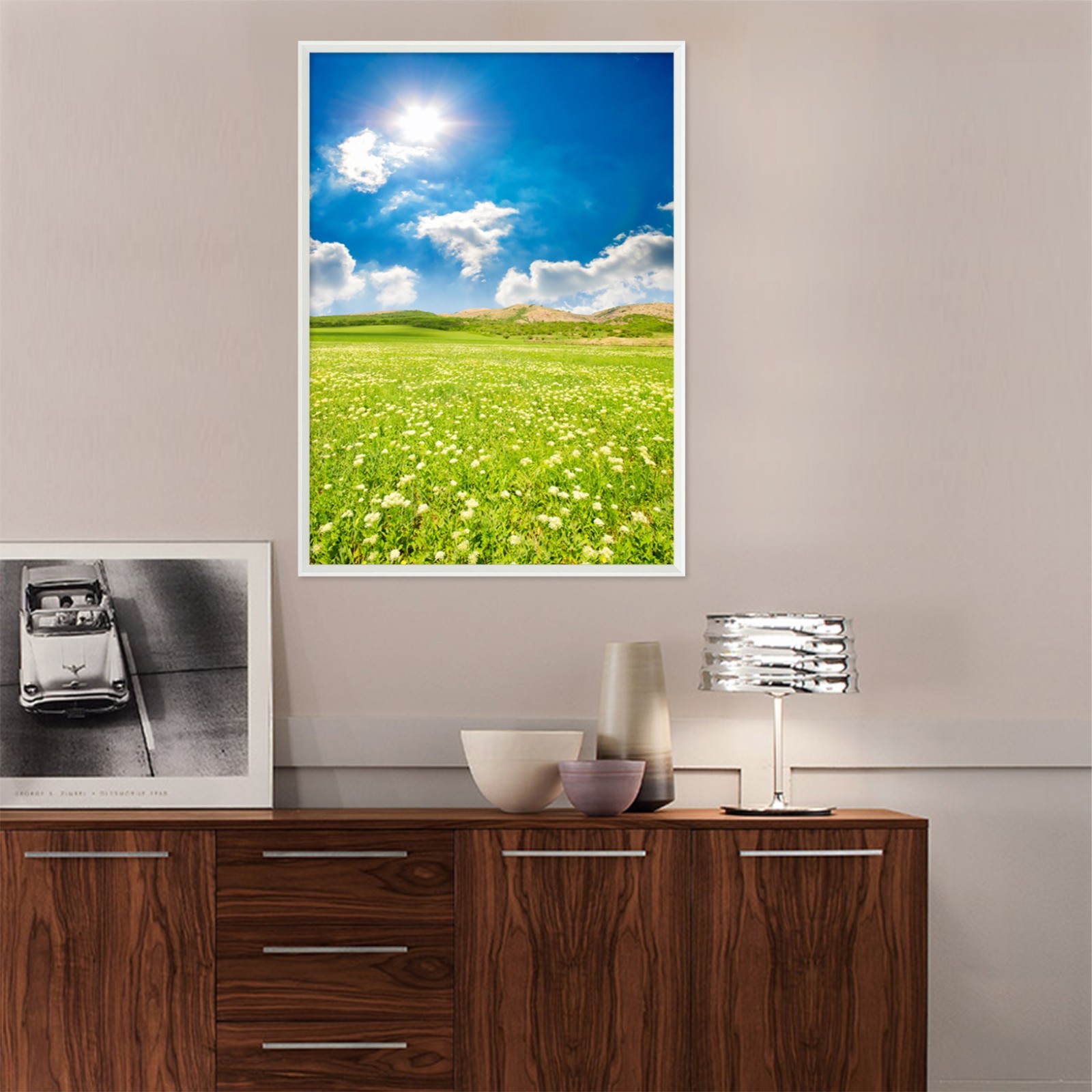 3D Field Blue Sky 5 Fake Framed Poster Home Decor Print Painting Unique Art