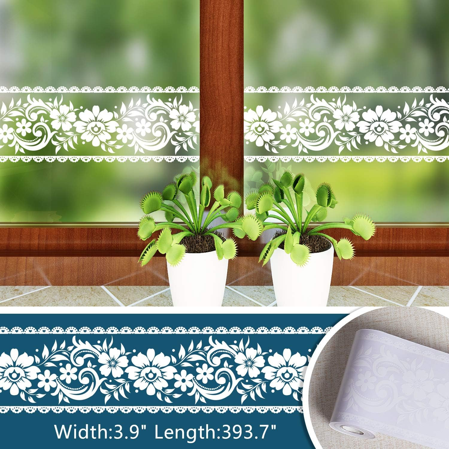 Lace Border Window Sticker Transparent White Removable Peel and Stick Wallpaper