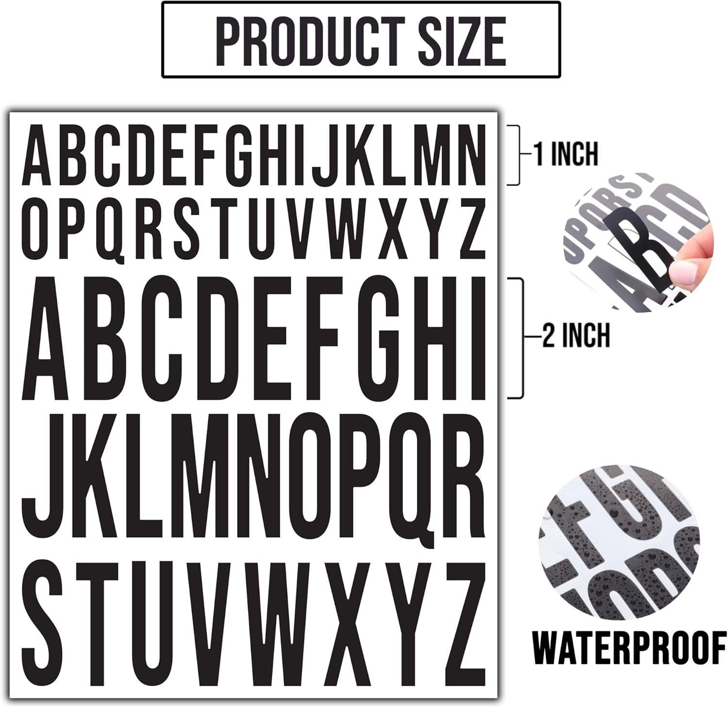 10 Sheet Self Adhesive Letter Stickers, 2 Inch+1 Inch Vinyl Stick on Letters Cap
