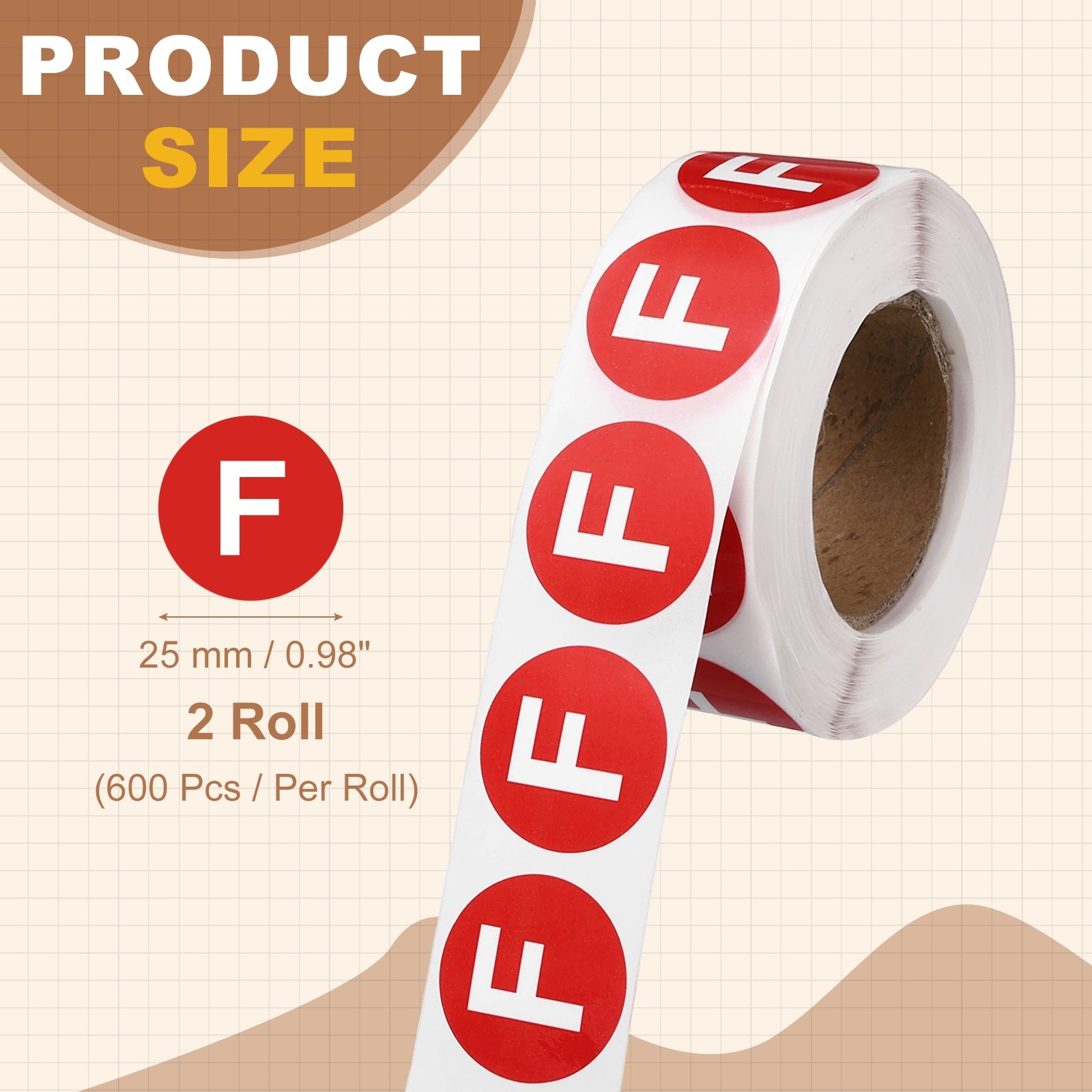 Letter F Stickers 1", 1200Pcs for Office, Red