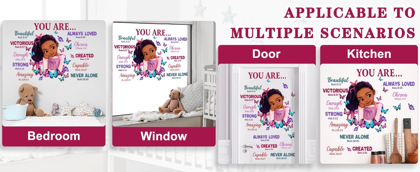 Wall Decals For Playroom/Reading Room. “Black Girl Religious Butterfly”.