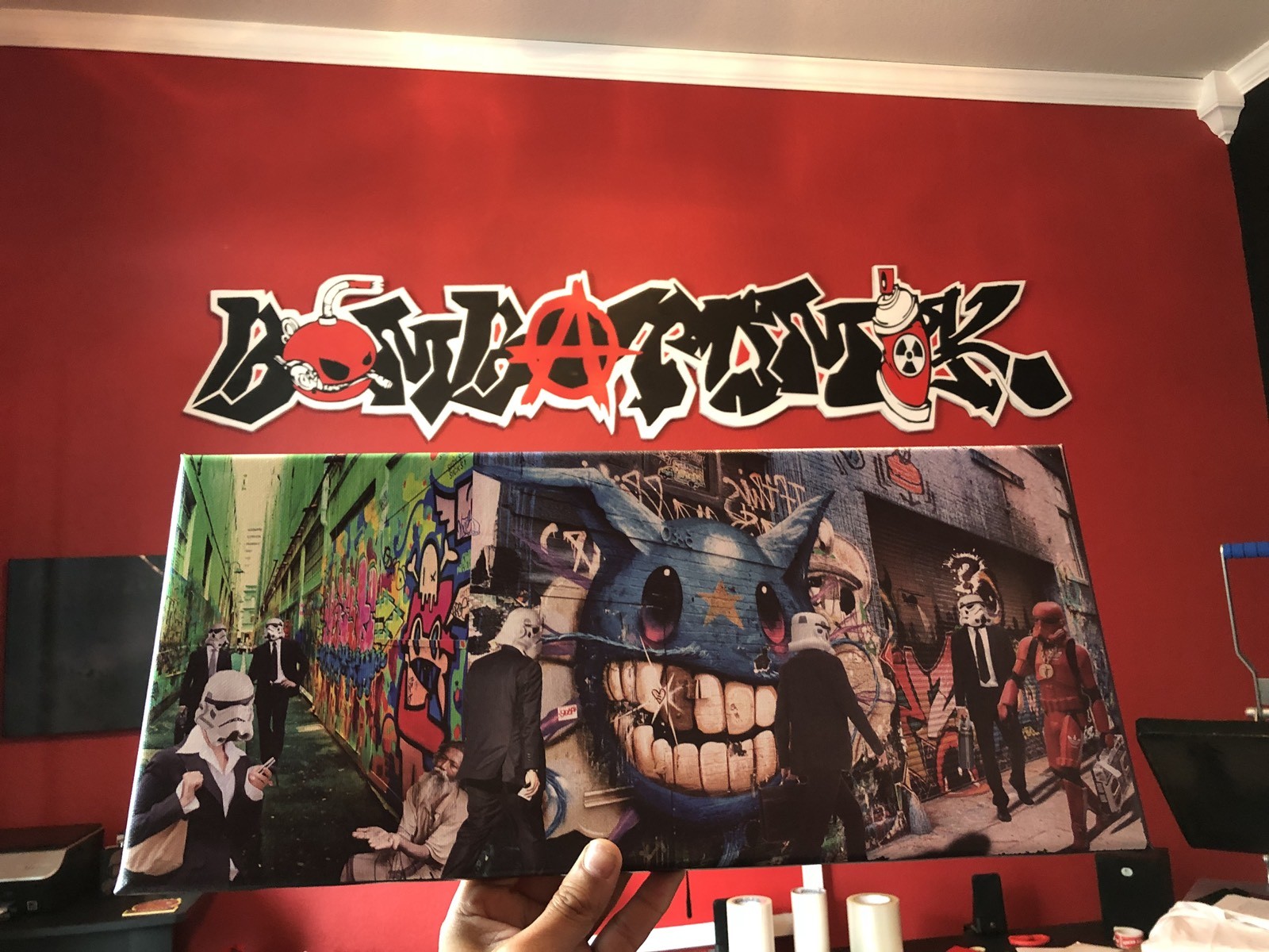 Bombatomik “So..ciety” Canvas Art, 8” tall X 18” Wide Gallery Wrapped. (Drones)