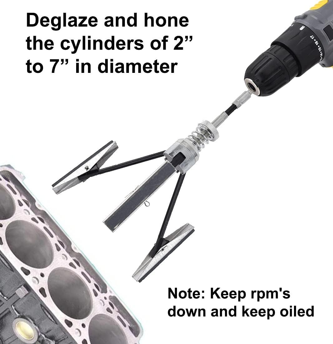 Engine Cylinder Hone Tool 2"-7" Diameter Adjustable Deglazer with 3-Piece 4" Lon