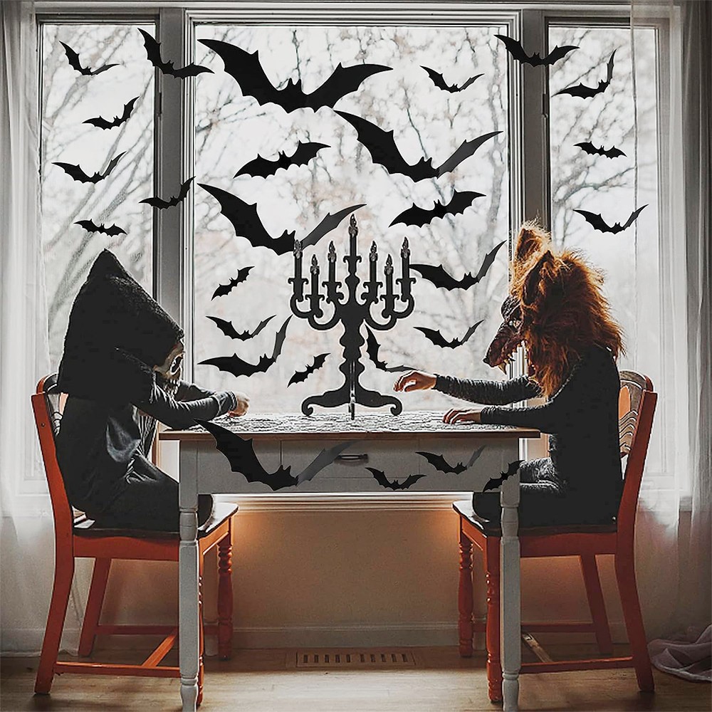 60PCS 3D Bats Scary Stickers Halloween Decoration Realistic PVC Home Party Decor
