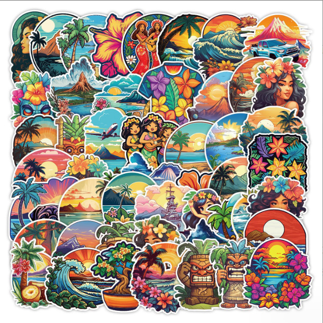 50Pcs Stickers Hawaii Beach Tree Aloha Luggage Skateboard Car Phone Laptop Vinyl