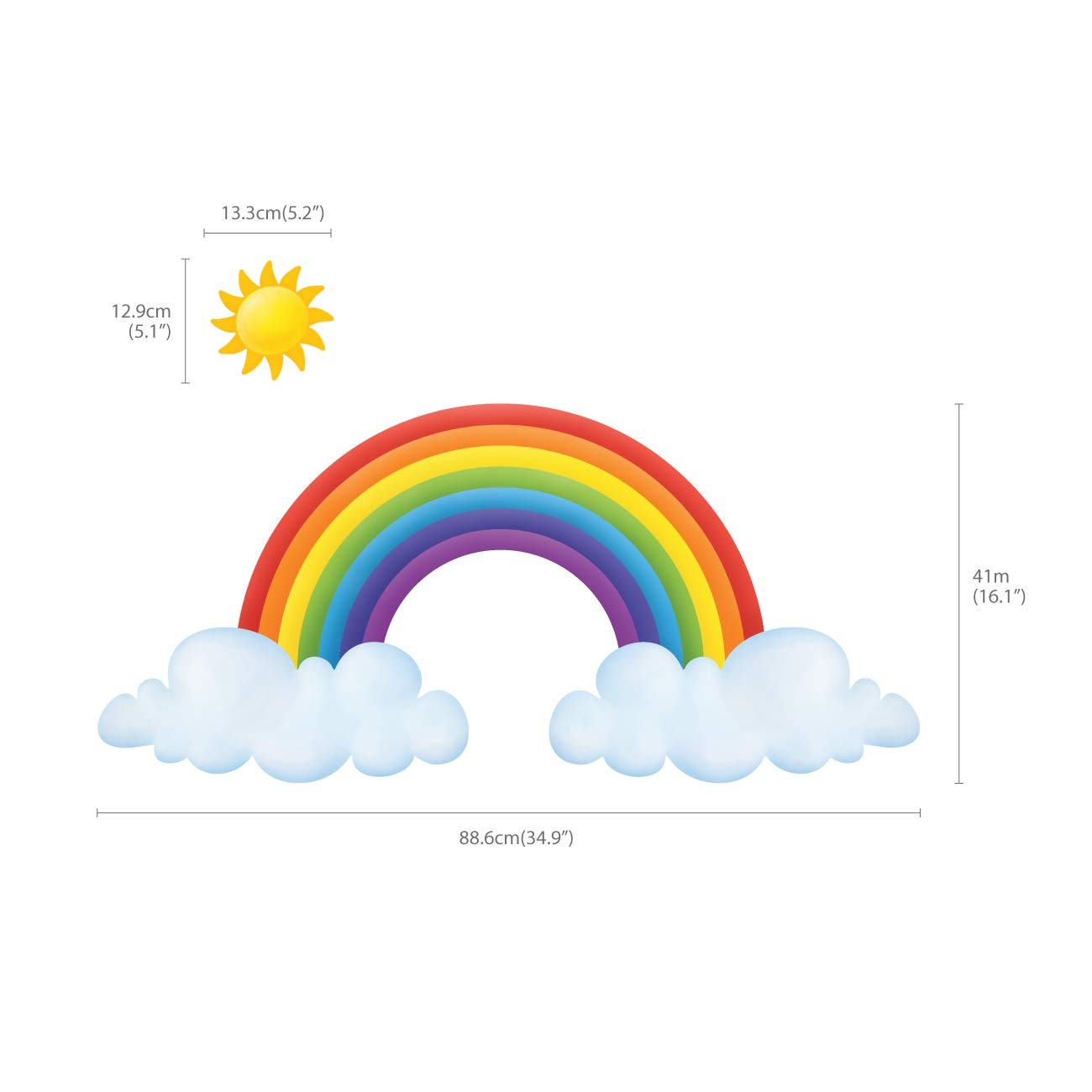 SG2-1713 Rainbow and Clouds Wall Stickers Wall Decals Peel and Stick Removabl…