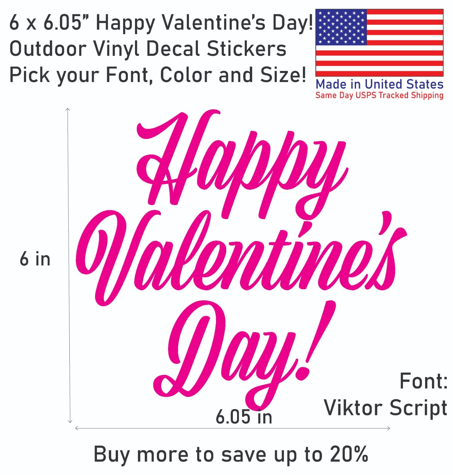 Happy Valentine's Day Font#1 Vinyl Decal Sticker – Made in US – SameDay Shipping