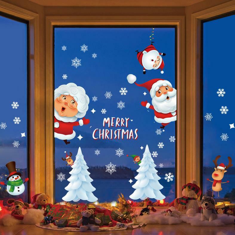 Christmas Window Cling Wall Sticker Decal Snowflake Santa Claus Reindeer Decor