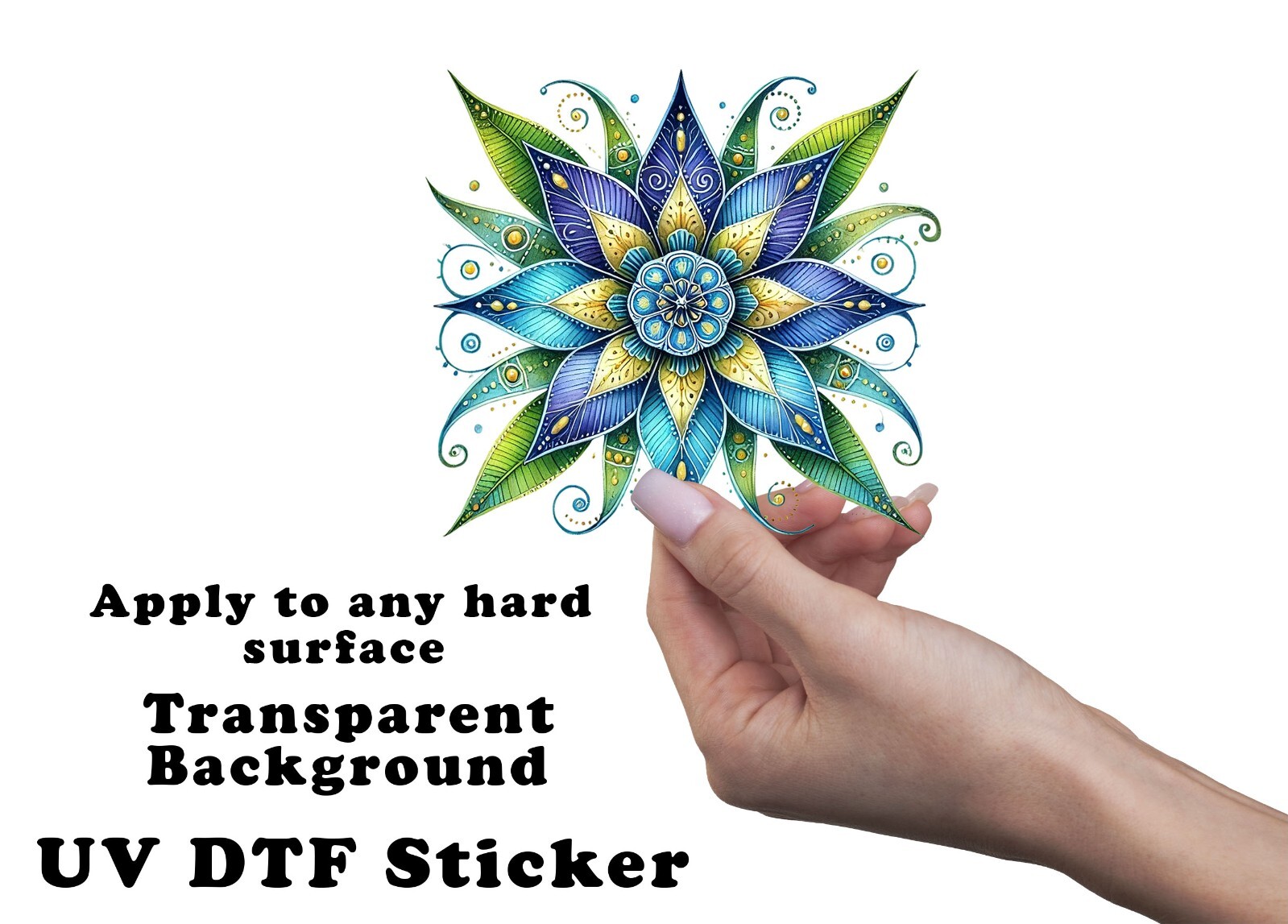 Blue and Yellow Mexican Flowers UV DTF Transparent Sticker / Decal