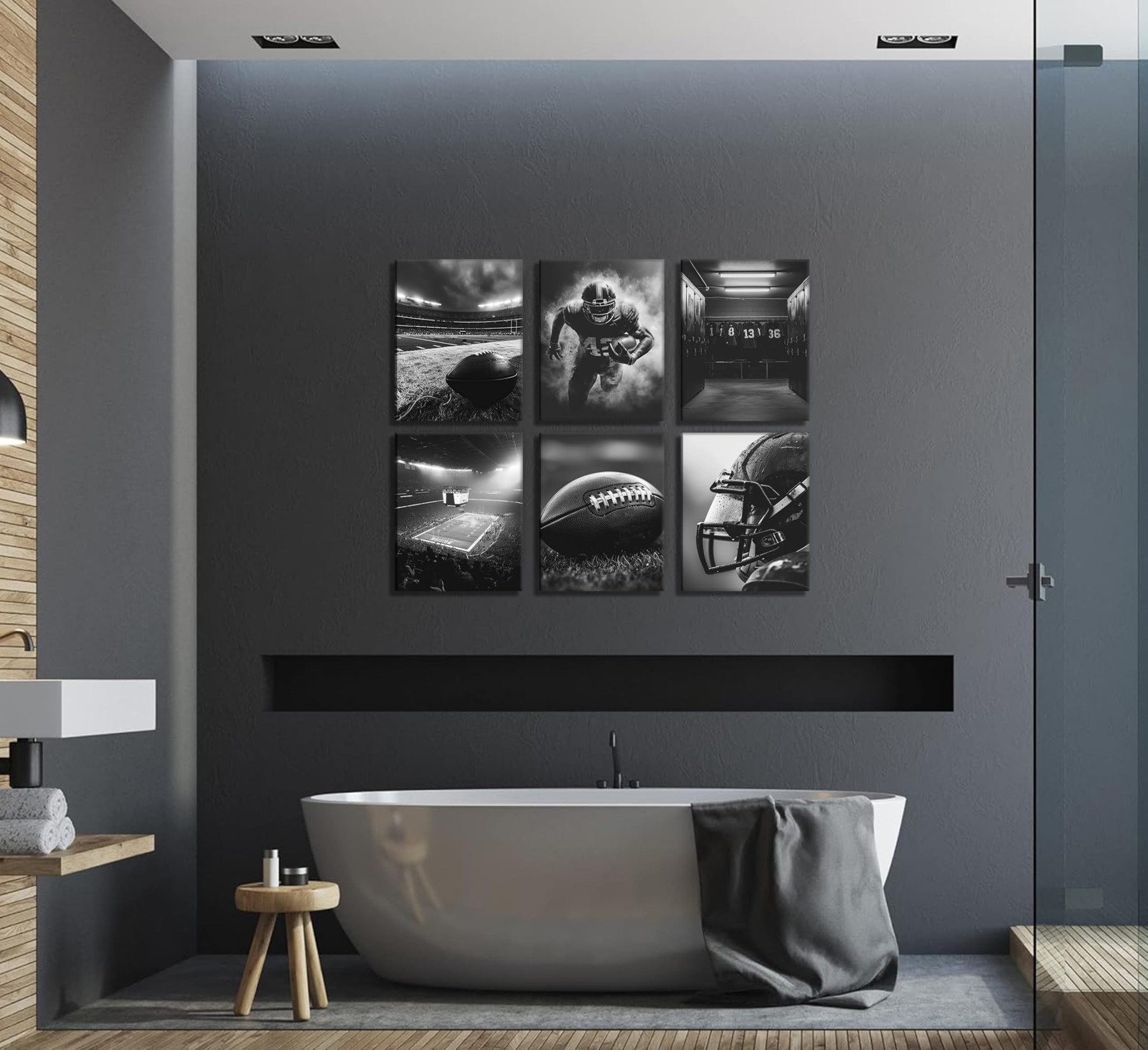 6Pcs Football Canvas Wall Art Rugby Field Stadium Sports Theme Picture Wall D…