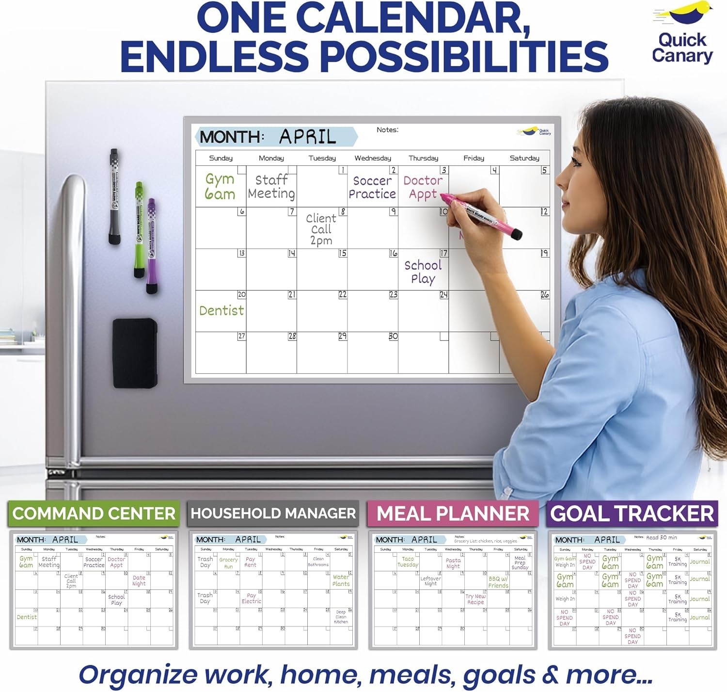 Magnetic Dry Erase Calendar for Refrigerator – 17×12” Stain-Resistant, Large Wri