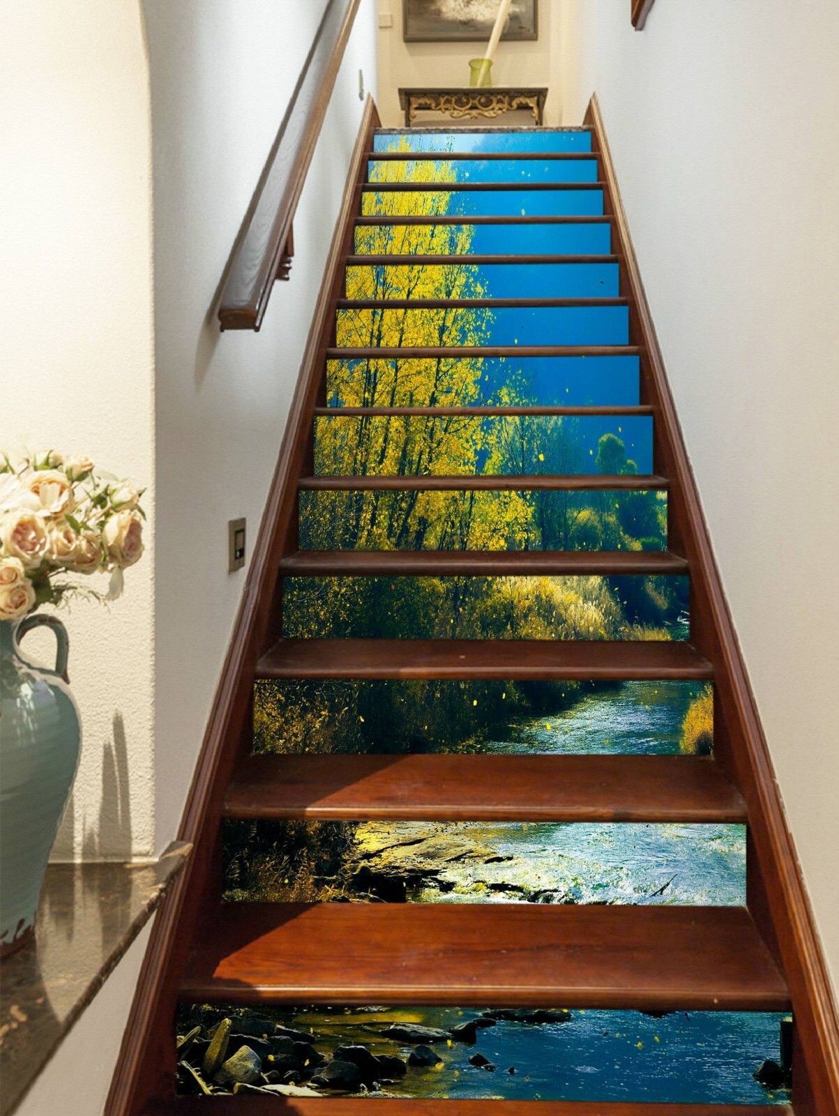 3D Night Trees ZHU602 Stairs Risers Decoration Photo Mural Vinyl Wallpaper Amy