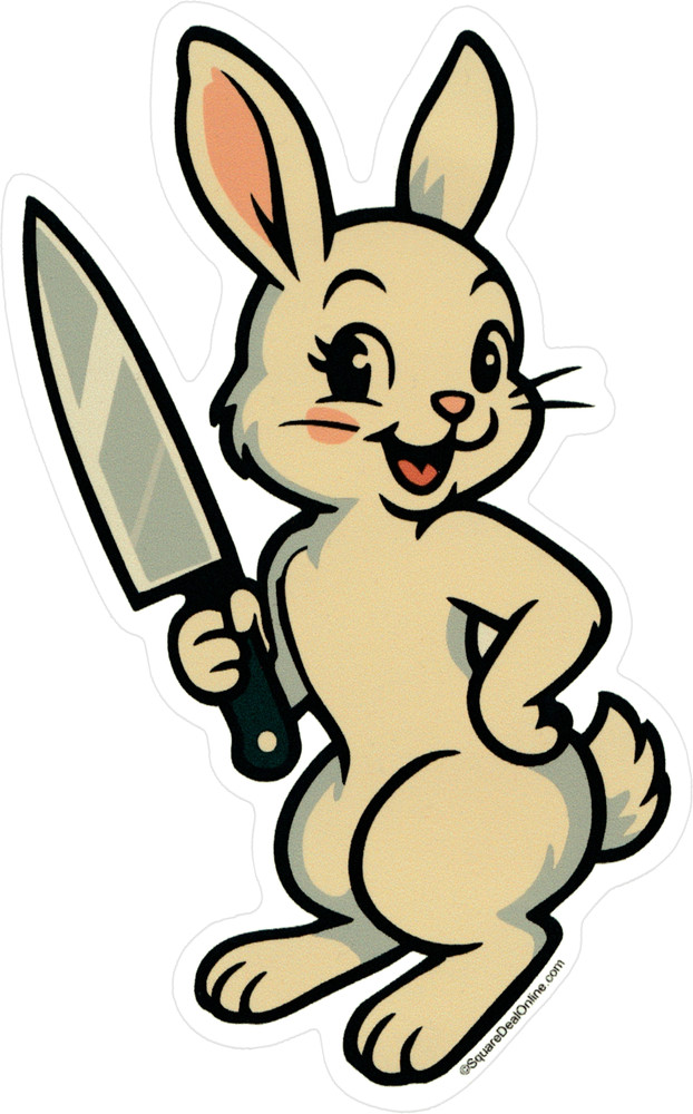 Sticker – Bunny Rabbit With Knife Dark Humor 1950s Horror Cartoon Cute Creepy