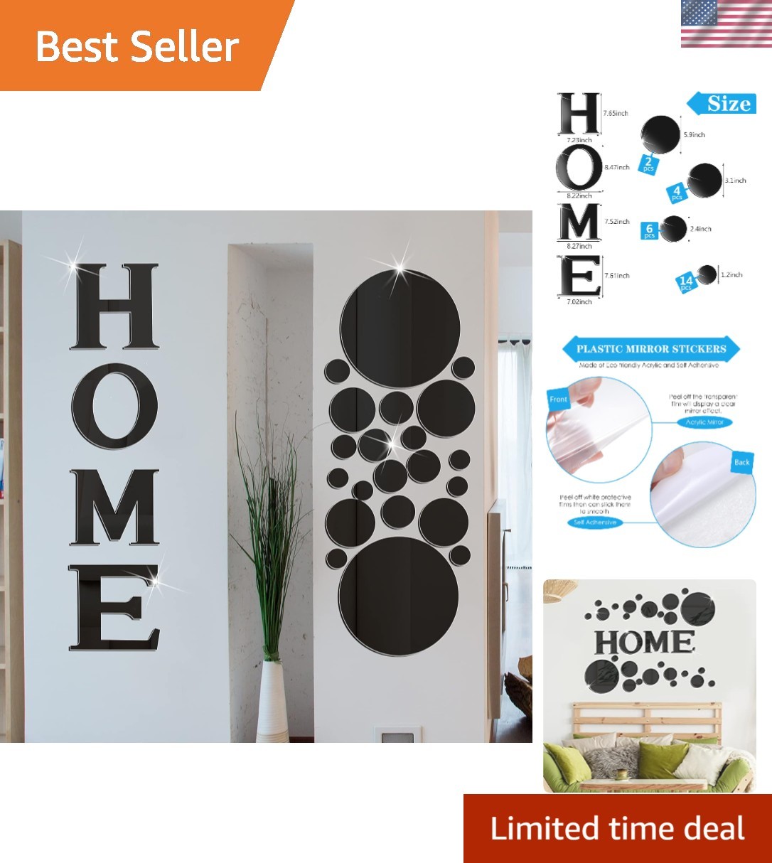 Decorative 3D Removable Acrylic Letter and Circle Wall Decals – Home Style