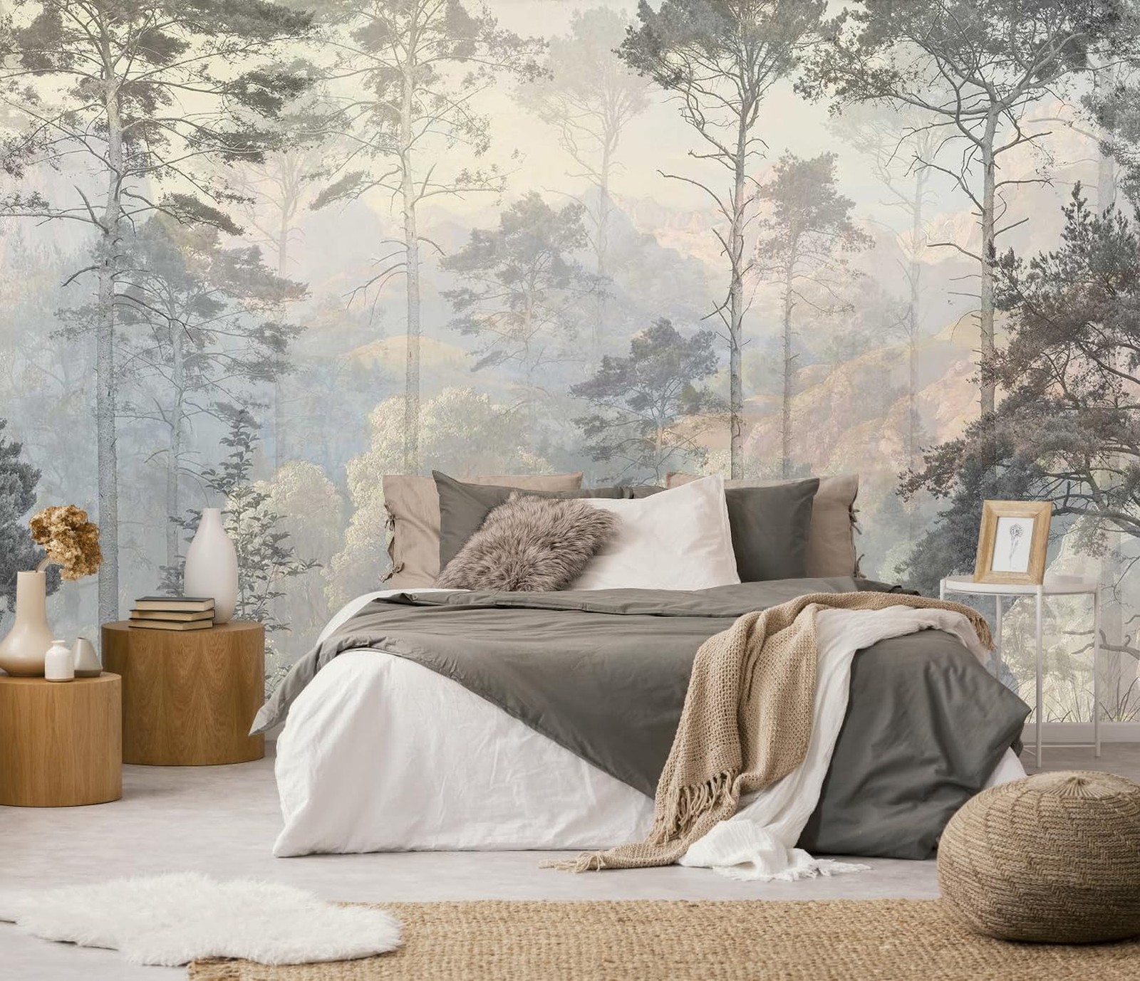 Hazy Forest Wall Mural, Abstract Nature Landscape Wallpaper, Background Wall …