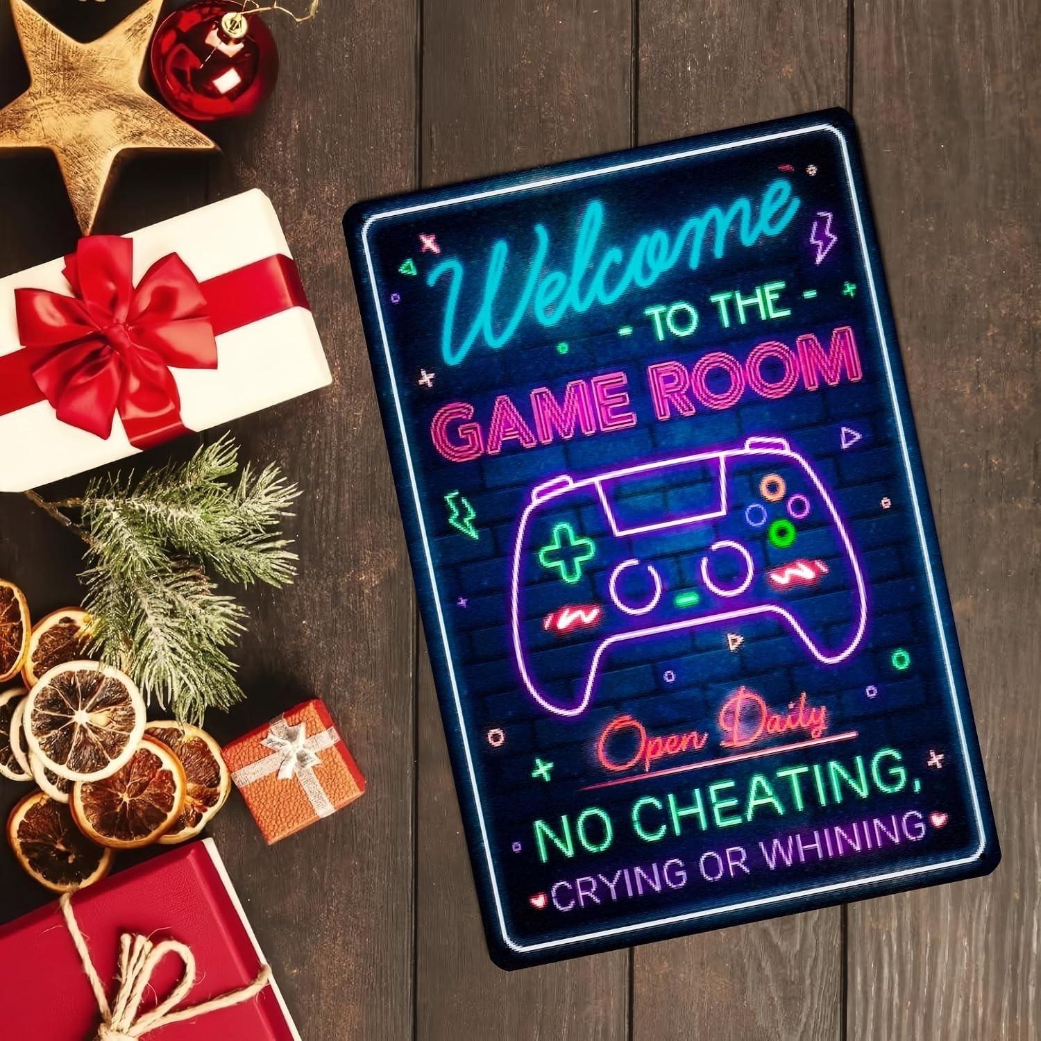 Cyberpunk Neon Gaming Decor – Welcome to the Game Room Sign, 8 x 12