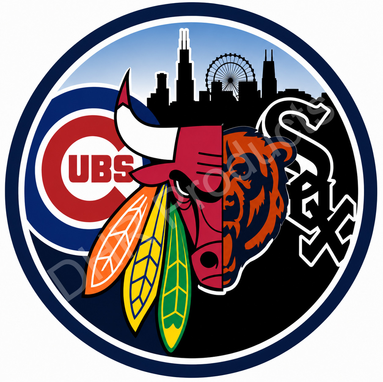 Chicago Sports Teams Mashups Vinyl Sticker/Decal Bulls Bears Cubs White Sox