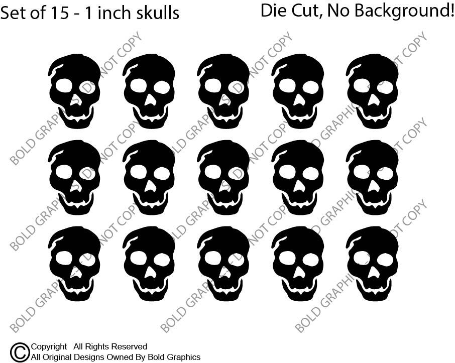 1 inch Skull Set of 15 Decals Vinyl Stickers Craft Supplies Home Laptop Car Bone