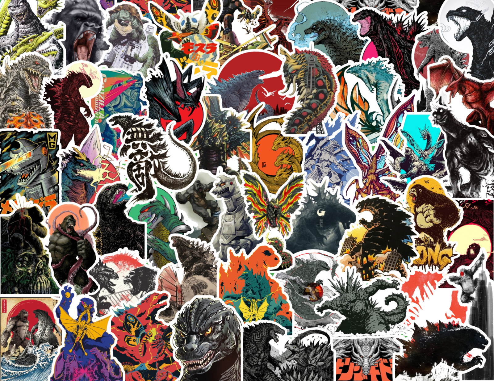 25/50 Monsterverse Sticker Pack – Matte Vinyl – Godzilla King Kong Ghidorah