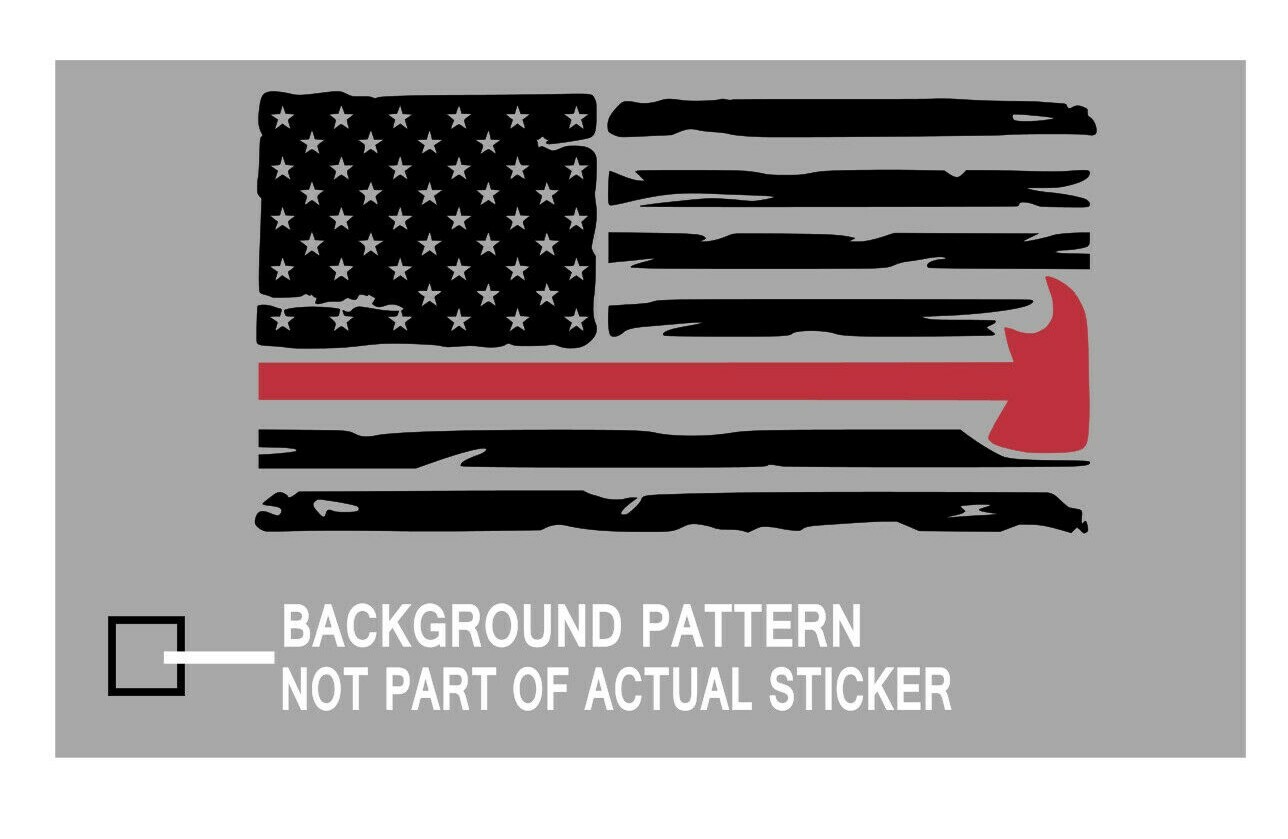 Thin Red Line Firefighter Ax Flag Vinyl Decal / Sticker Black / Red Color