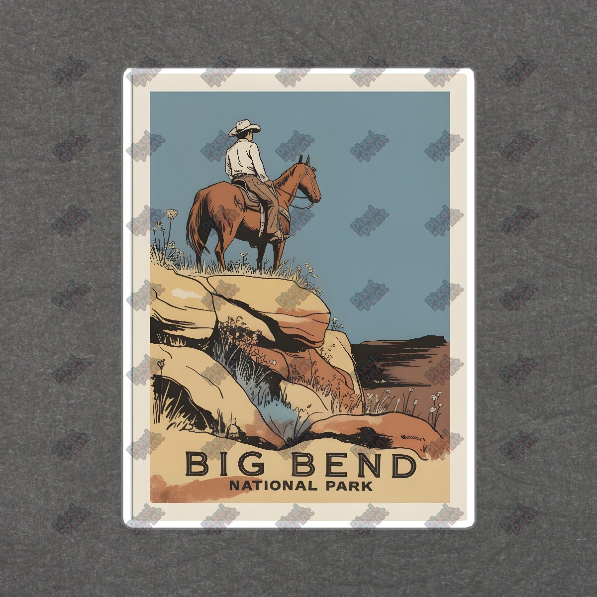 Vintage Cowboy Art Print Big Bend National Park Decor Western #8496